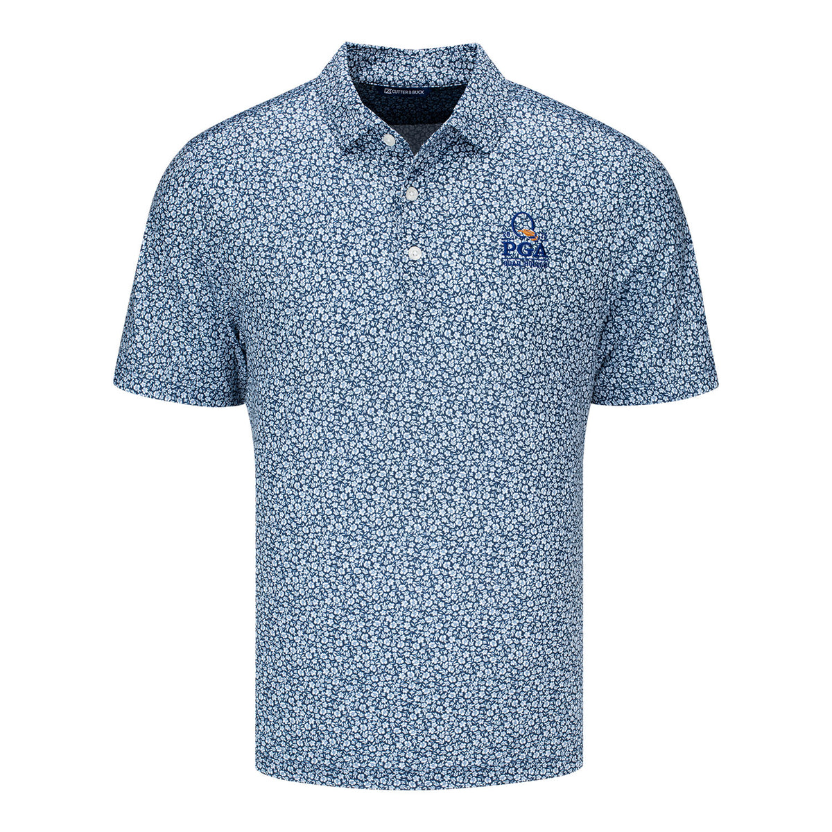 Cutter &amp; Buck 2025 PGA Championship Flora Print Polo in Navy Blue - Front View