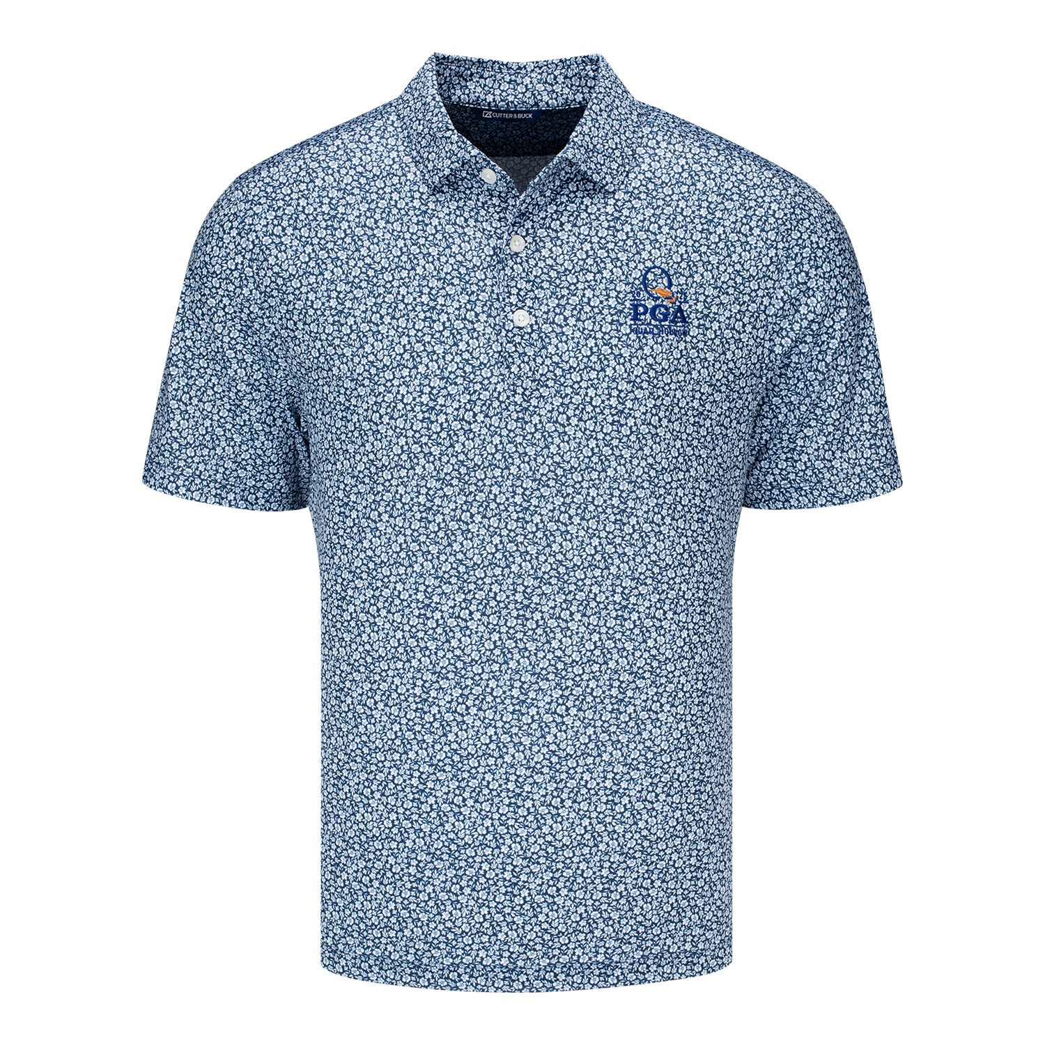 Cutter & Buck 2025 PGA Championship Flora Print Polo in Navy Blue - Front View