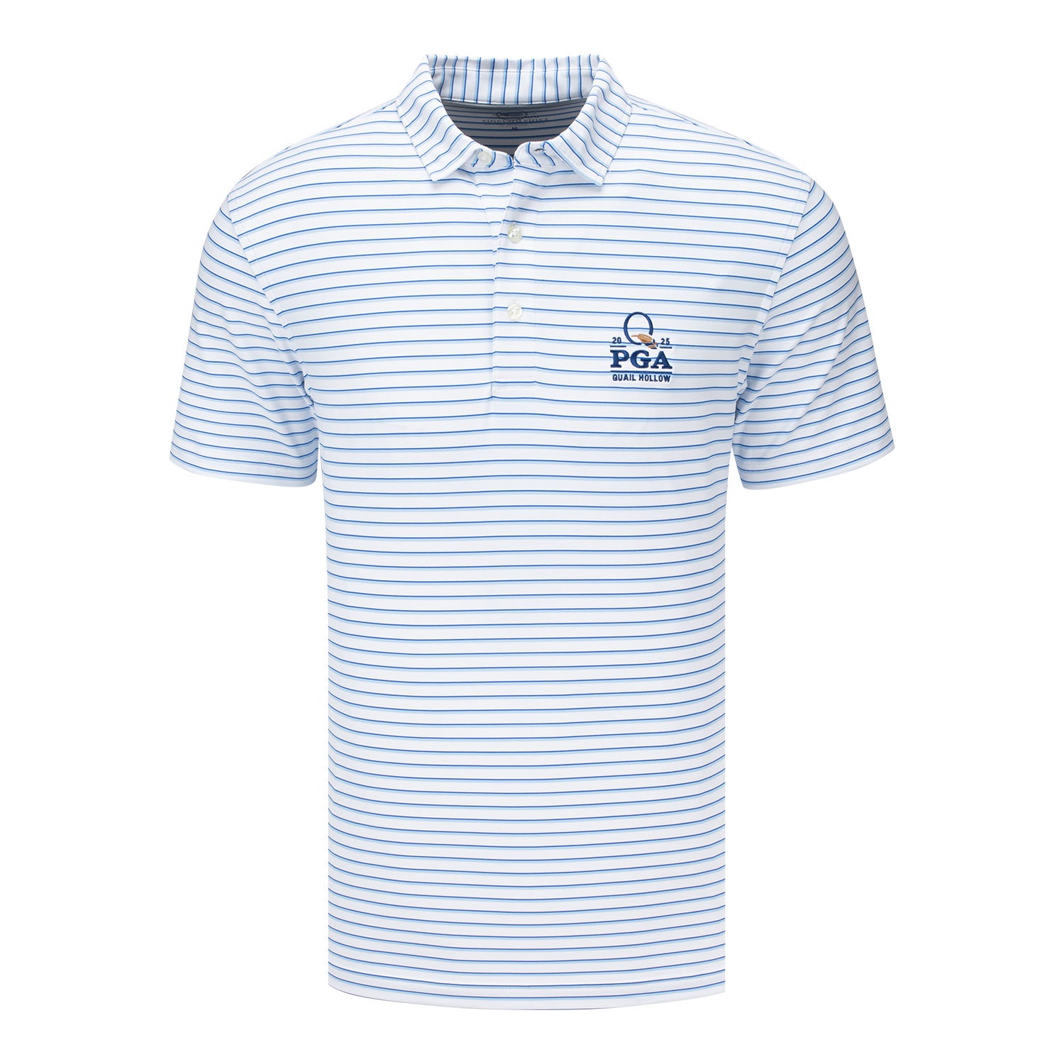 Vineyard Vines 2025 PGA Championship Palmero Polo in Club Stripe Blue - Front View