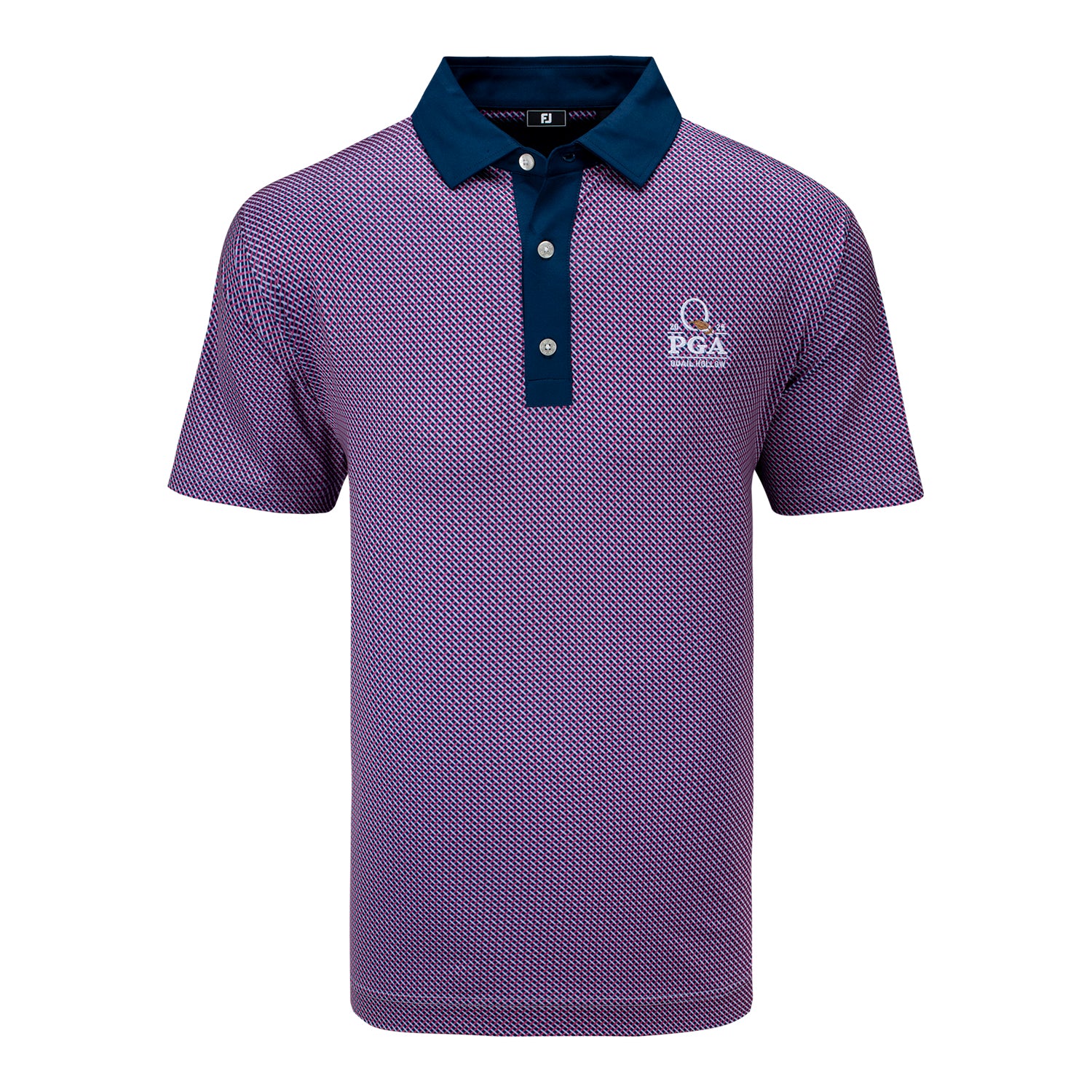 FootJoy 2025 PGA Championship Lattice Polo in Dark Denim and Pink Lemonade - Front View