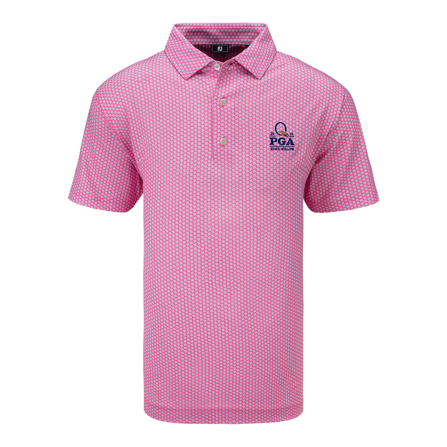 FootJoy 2025 PGA Championship Houndstooth Geo Polo in Pink Lemonade - Front View