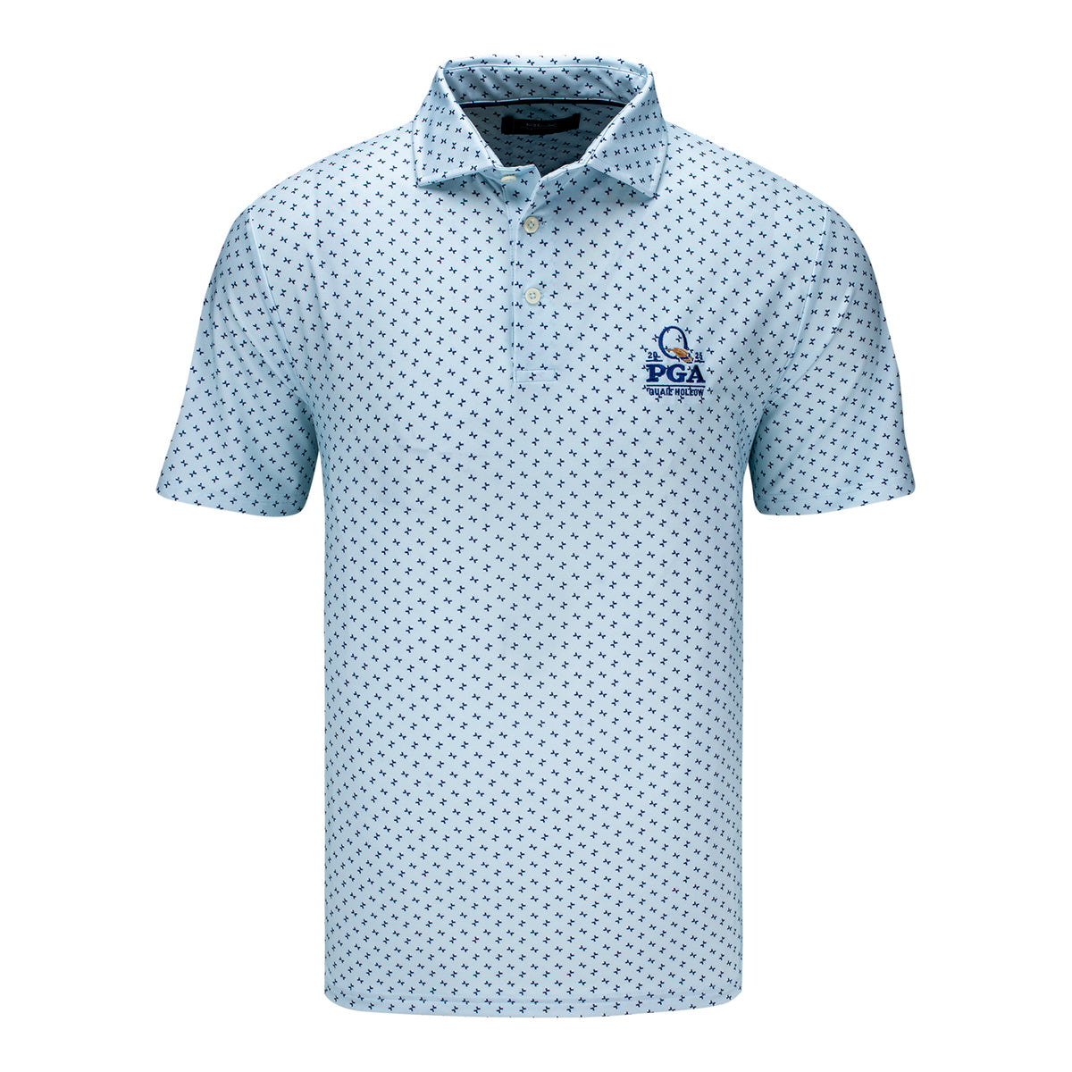 Ralph Lauren 2025 PGA Championship Lightweight Deco Toss Pattern Polo in Summer Aqua - Front View