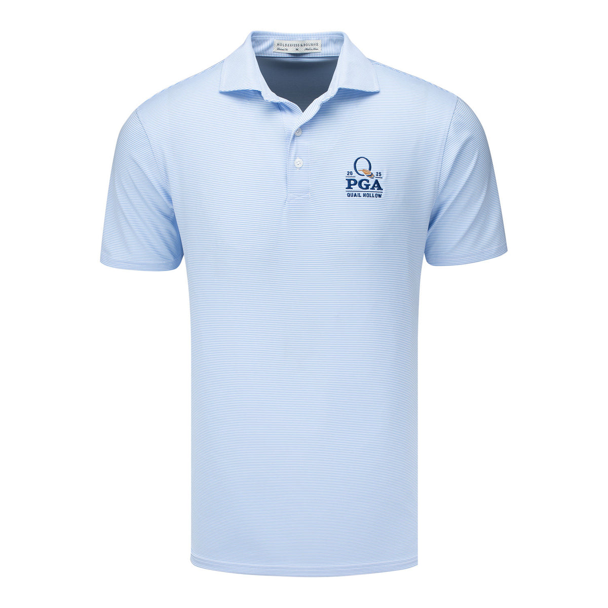 Holderness &amp; Bourne 2025 PGA Championship Perkins Stripe Polo in Skye Blue and White - Front View