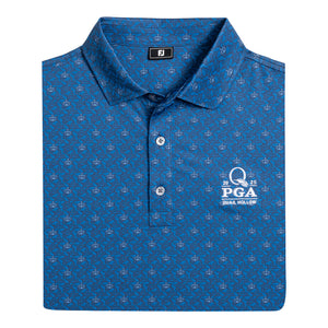 FootJoy 2025 PGA Championship Feathers & Crown Polo in Navy - Pattern Close Up