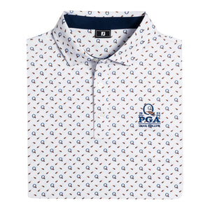 FootJoy 2025 PGA Championship Q and Feathers Polo in White - Pattern Close Up
