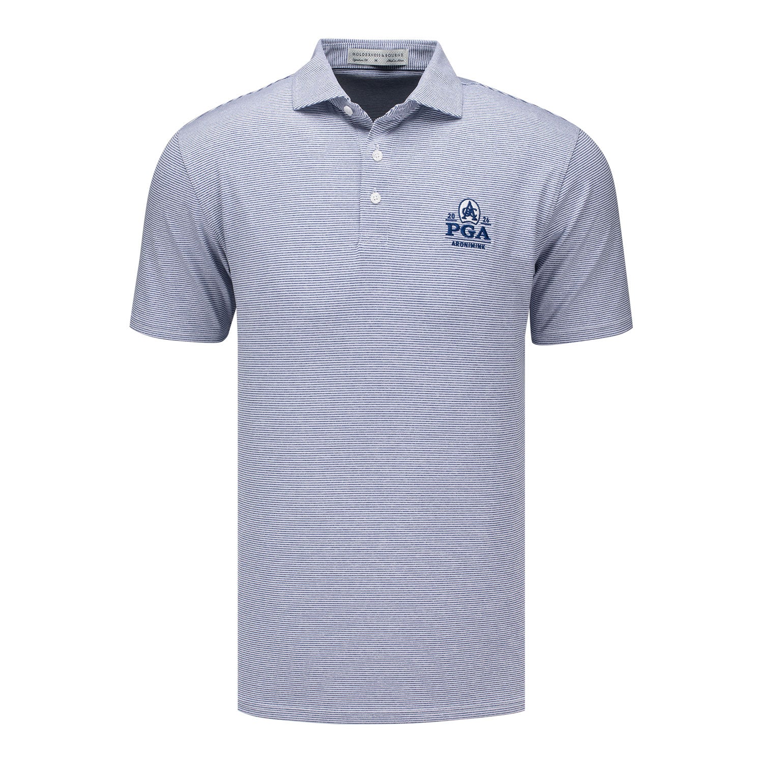 Holderness & Bourne 2026 PGA Championship Perkins Stripe Polo in Heathered Andover and White - Front View