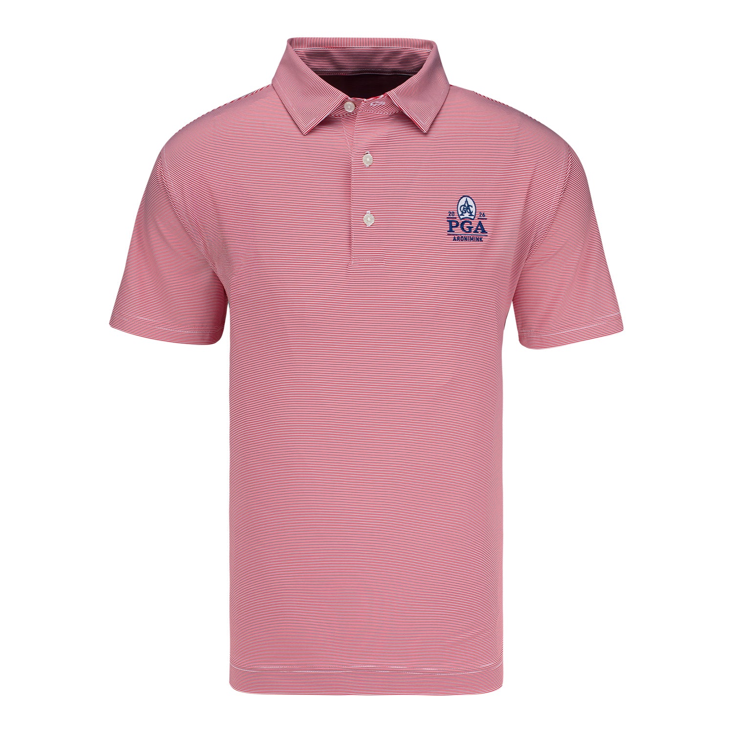 FootJoy 2026 PGA Championship Microfeeder Stripe Polo in Red and White - Front View