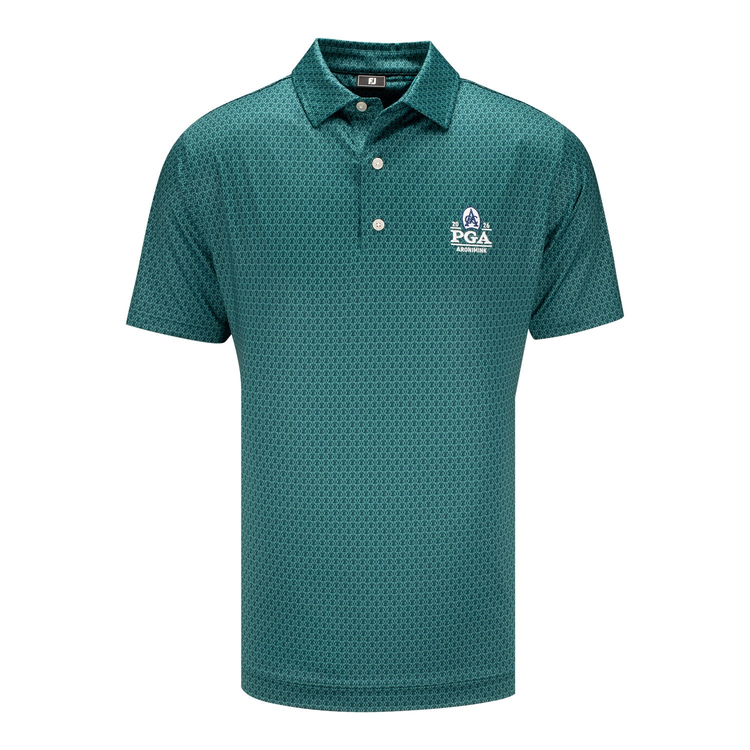 FootJoy 2026 PGA Championship Football Bell Pattern Polo in Dark Green - Front View