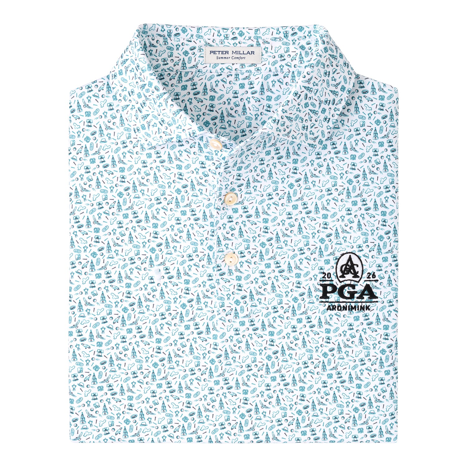 Peter Millar 2026 PGA Championship Philly Motif Pattern Polo in White - Front View