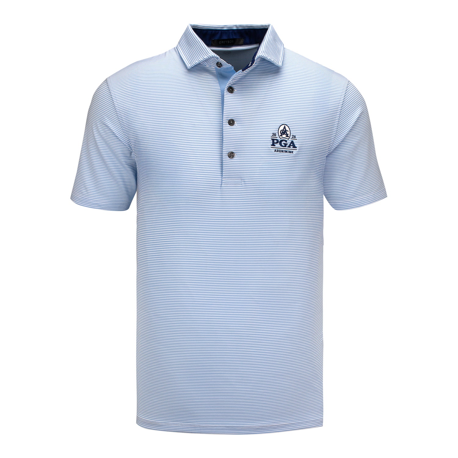 Greyson 2026 PGA Championship Saranac Polo in Wolf Blue and Arctic - Front View