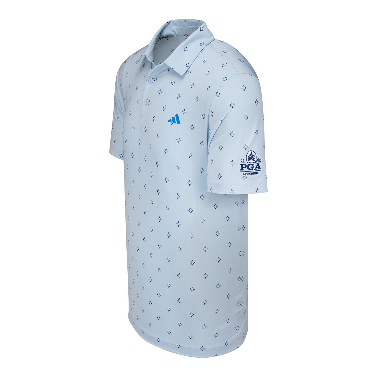 Adidas 2026 PGA Championship Essence Print Climacool Polo in Light Blue - Front View