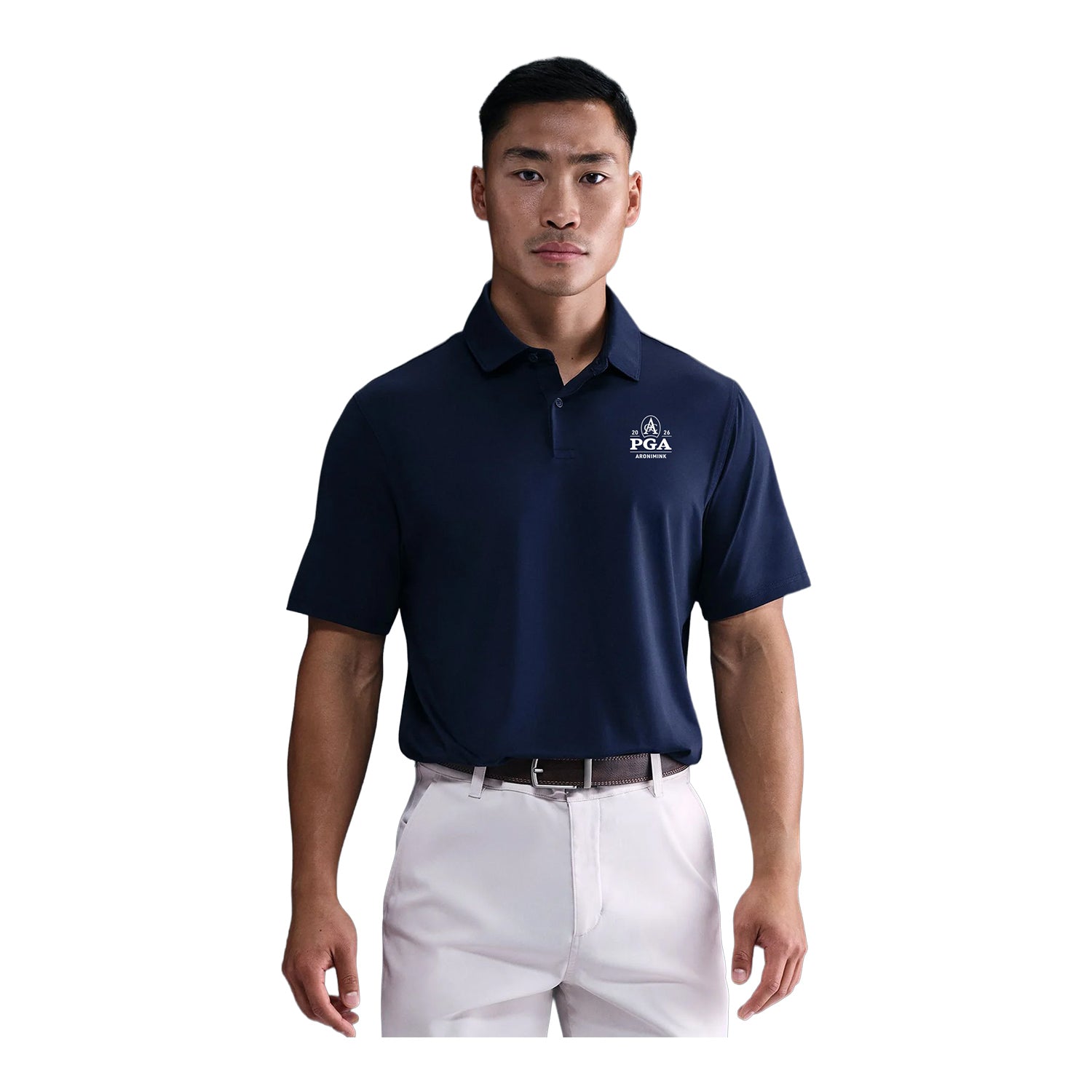Nike 2026 PGA Championship Victory Solid Polo in Collegiate Navy - Front Modeled