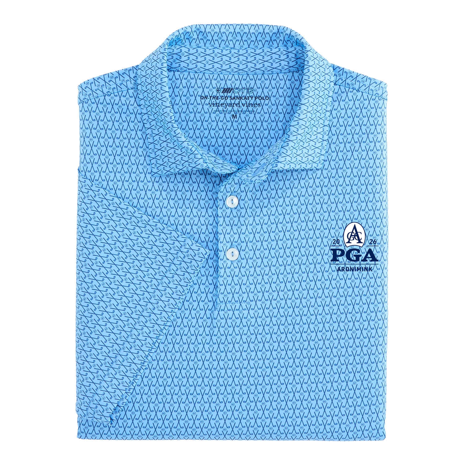 Vineyard Vines 2026 PGA Championship Sankaty Golf Clubs and Whales Printed Polo in Jake Blue - Front