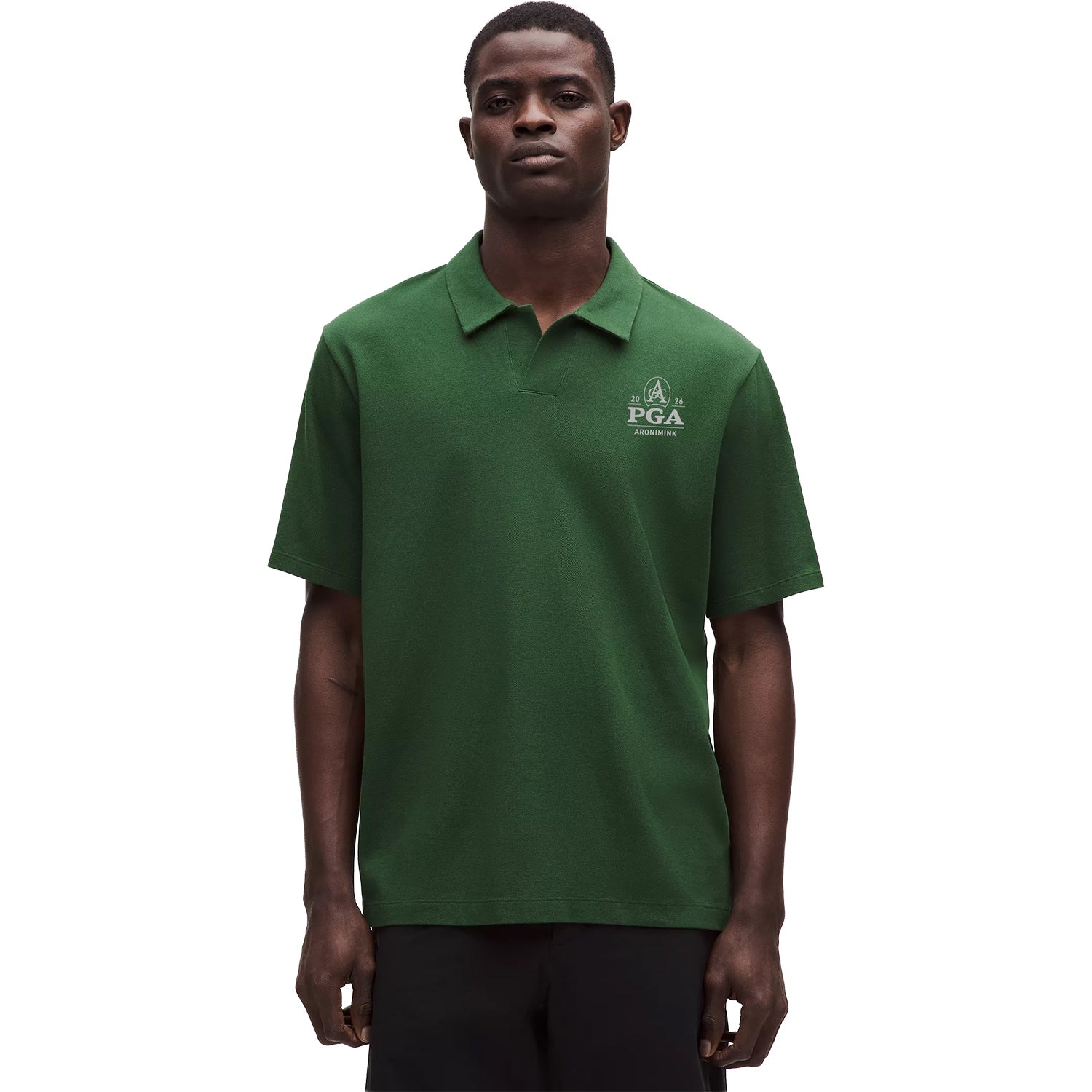 lululemon 2026 Pique Performance Johnny-Collar Polo in Ivy Grove Green - Front Modeled View