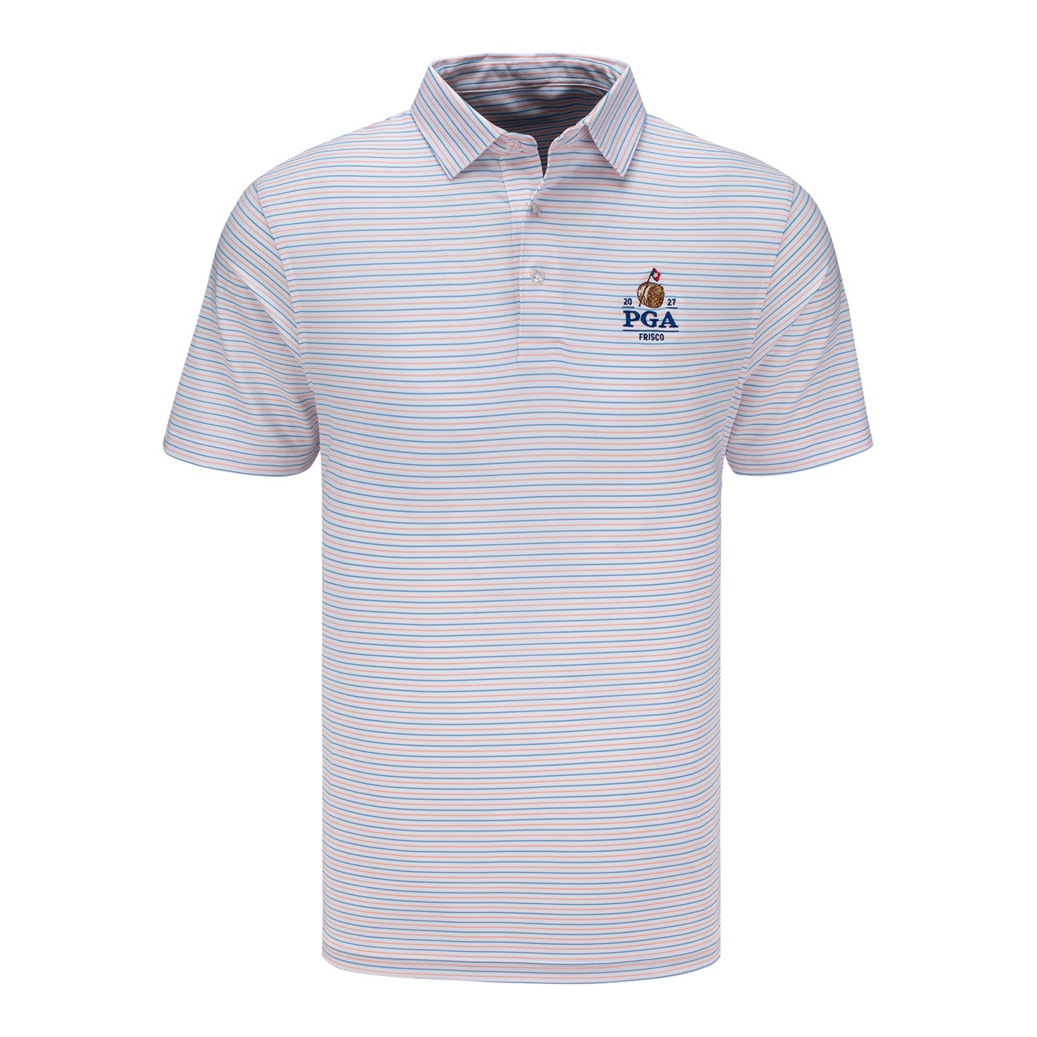 Straight Down 2027 PGA Championship Preserve Stripe Polo in Spritz - Front