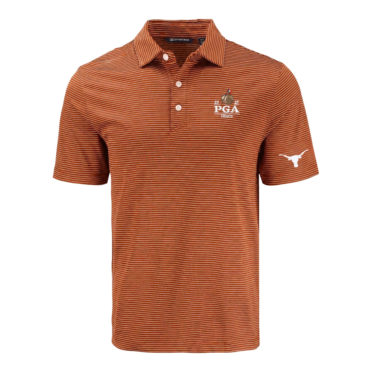 Cutter & Buck 2027 PGA Championship x University of Texas Co-Brand Forge Fine Line Polo in Texas Orange - Front