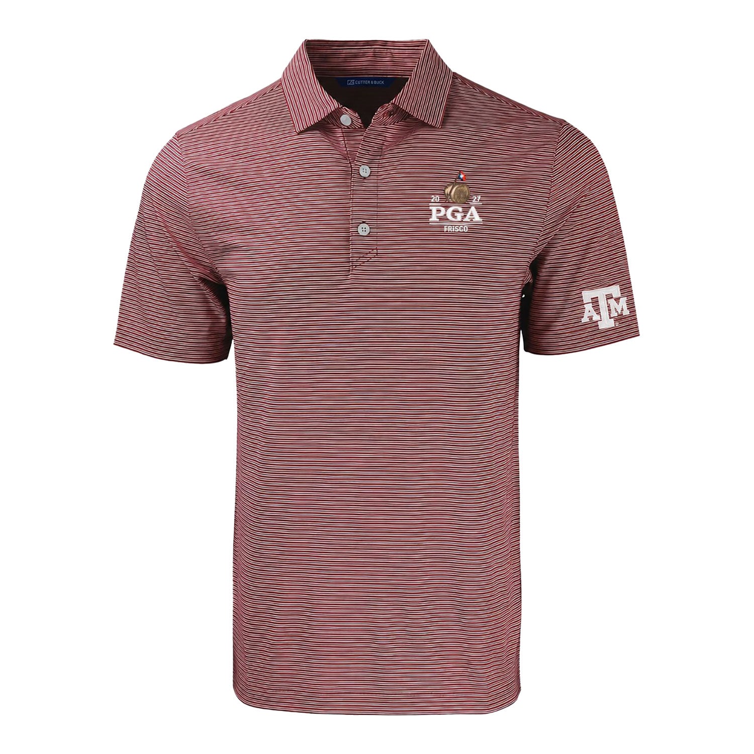 Cutter & Buck 2027 PGA Championship x Texas A&M University Co-Brand Forge Double Stripe Polo in Bordeaux - Front