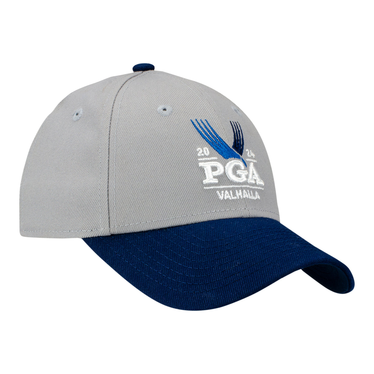 New Era 2024 PGA Championship Youth Two Tone Hat in Grey and Navy - Angled Front Right View