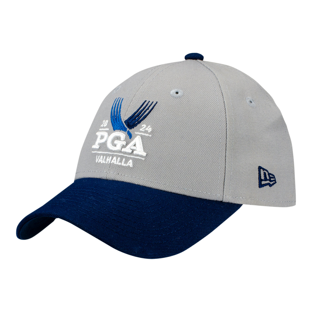 New Era 2024 PGA Championship Youth Two Tone Hat in Grey and Navy - Angled Front Left View