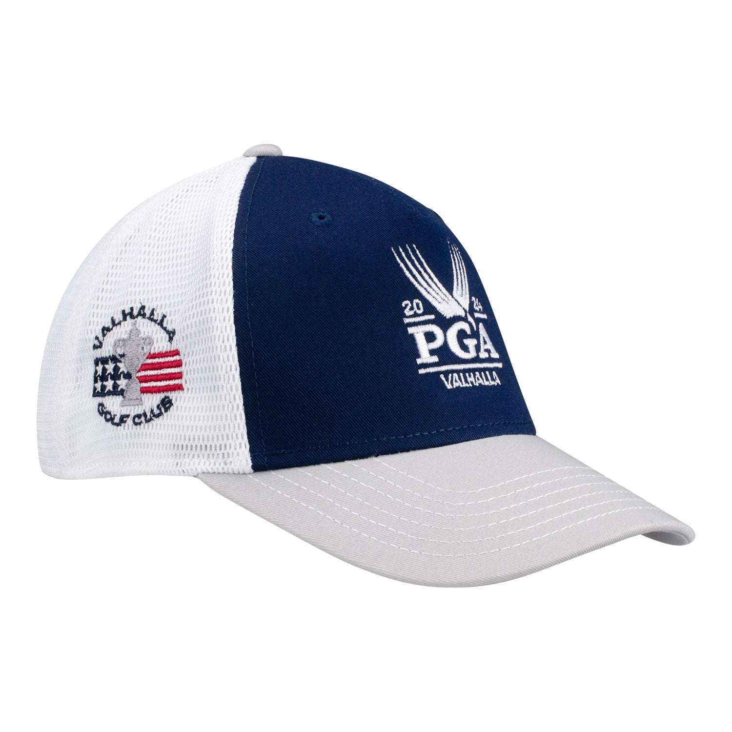 Ahead 2024 PGA Championship Classic - Fit Cotton Twill Mesh Back Adjustable Hat in Navy / Grey / White - Angled Front Right View