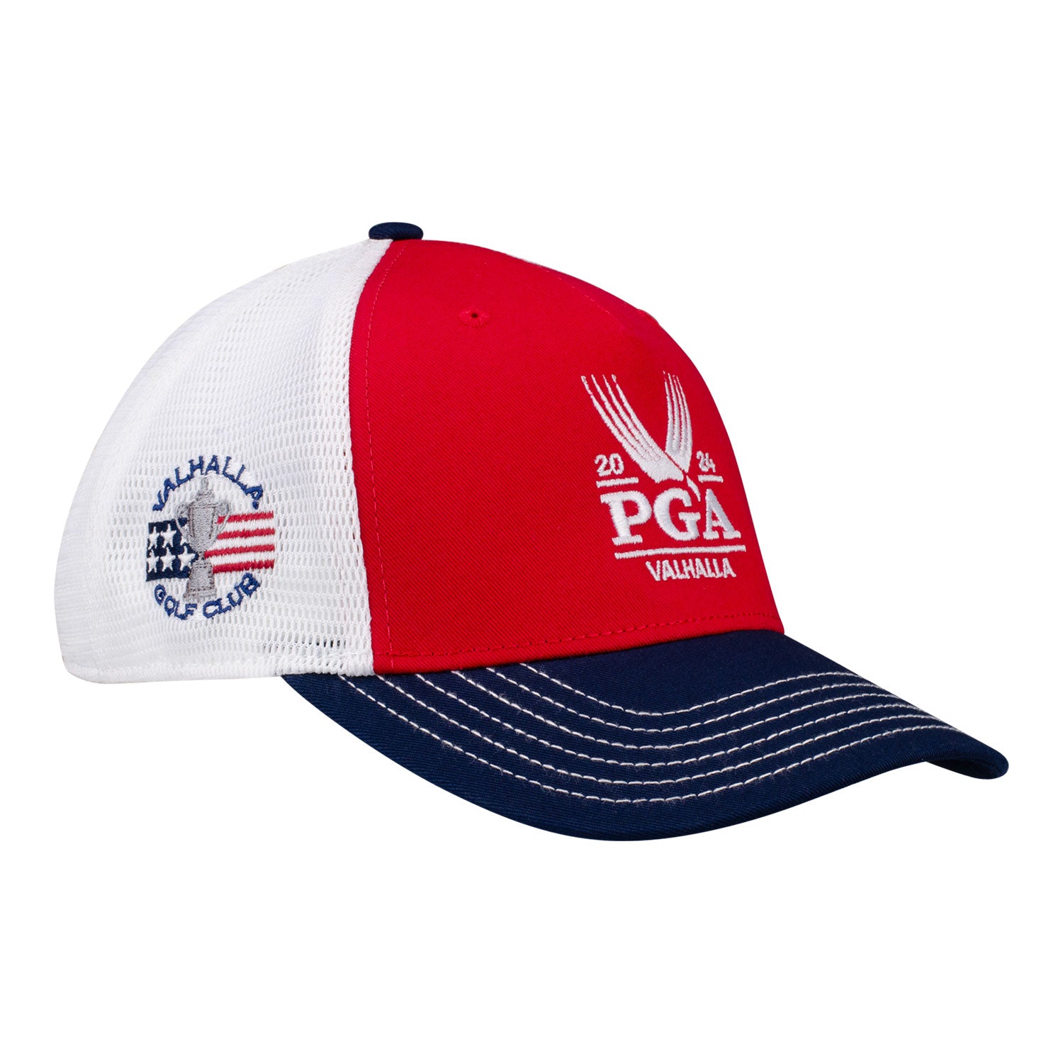 Ahead 2024 PGA Championship Wave Rider Tri-Color Meshback Hat in Red - Angled Front Right View