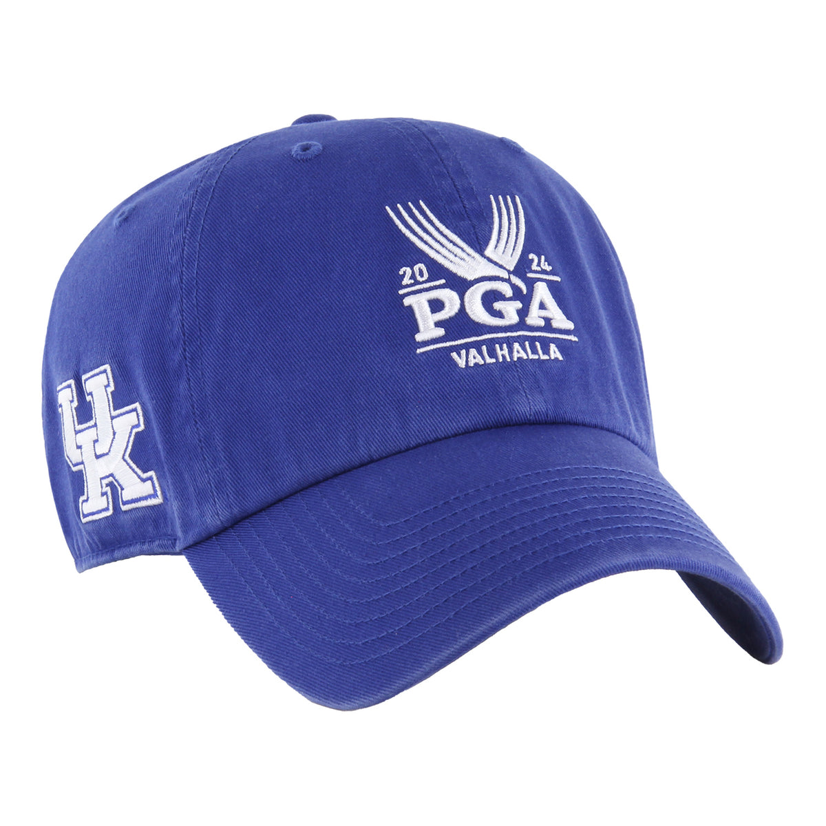&#39;47 Brand 2024 PGA Championship University of Kentucky Adjustable Cotton Hat in Royal - Angled Front Right View