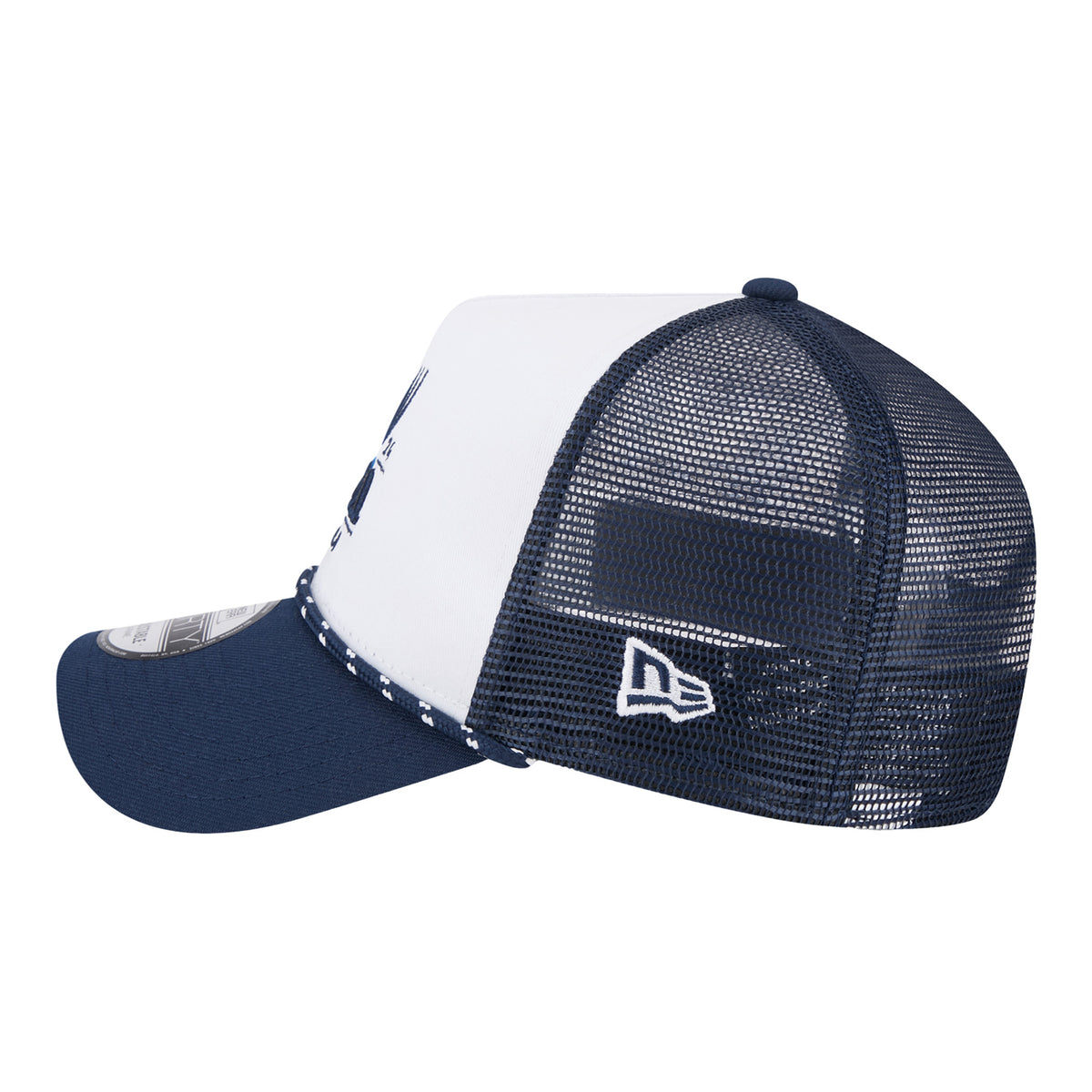 New Era 2024 PGA Championship Adjustable Trucker Hat in White and Navy - Left Side View