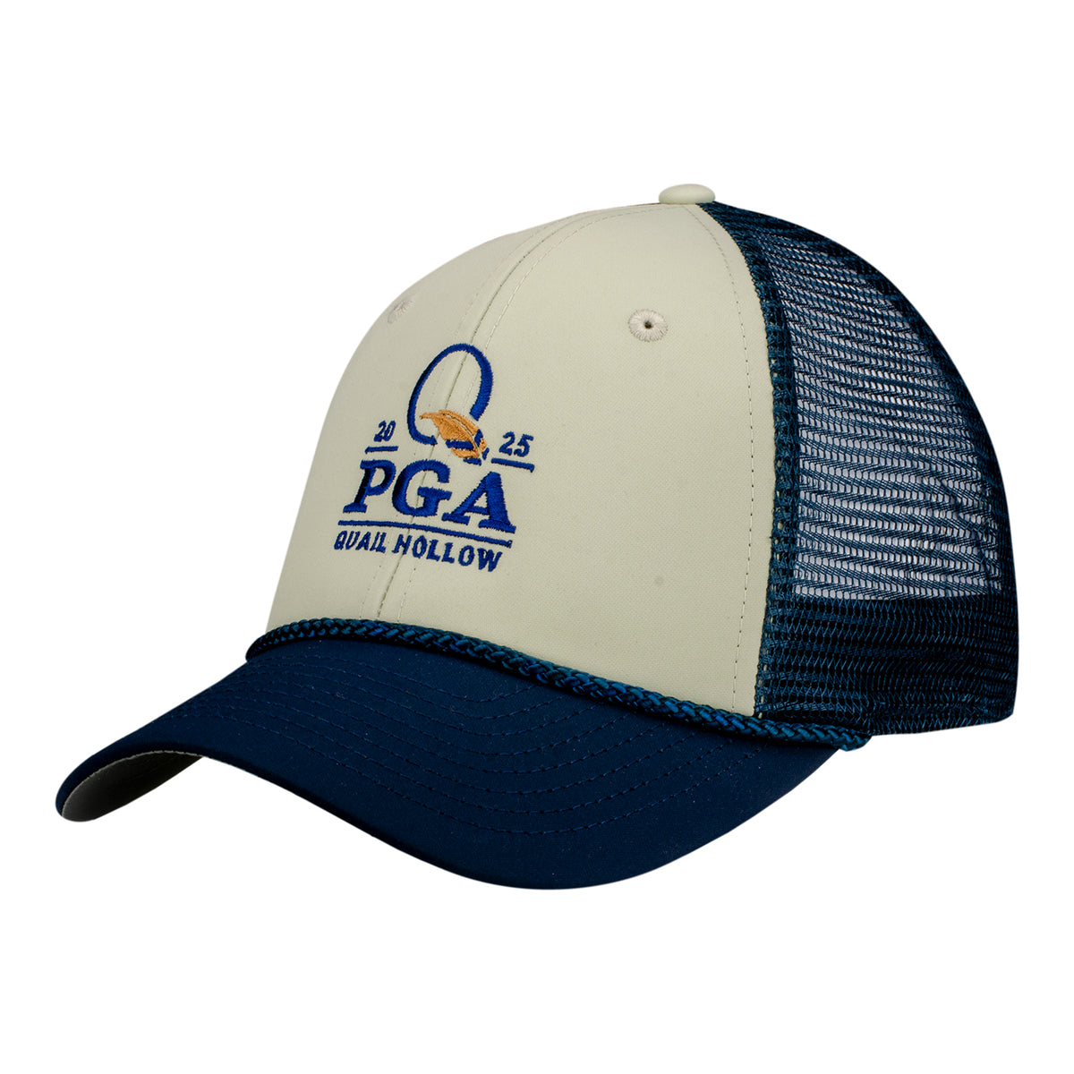 Imperial 2025 PGA Championship Night Owl Meshback Rope Hat in Putty &amp; Navy - Angled Front Left View