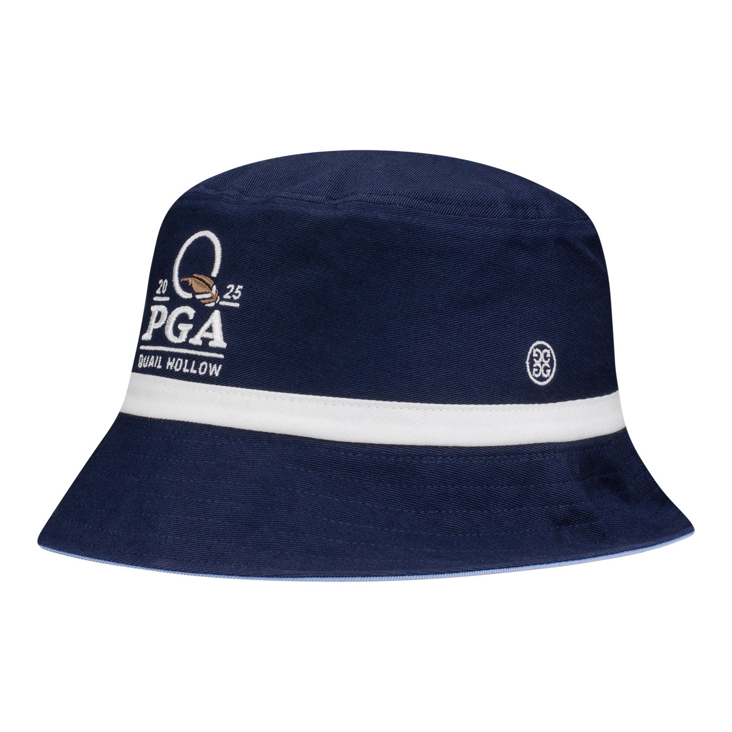 GFore 2025 PGA Championship Reversible Bucket Hat in Light Blue and Navy - Angled Left Side Navy View