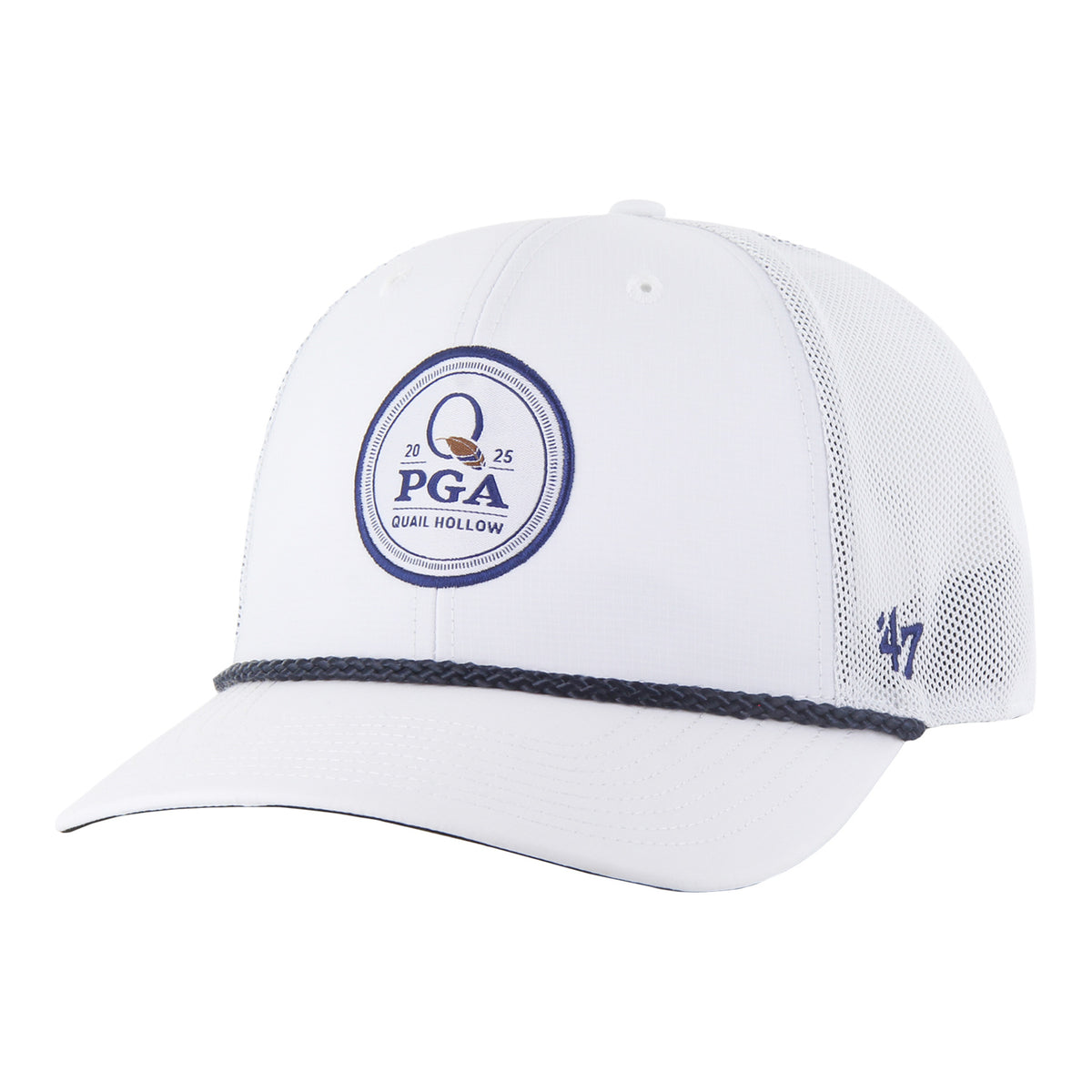 &#39;47 Brand 2025 PGA Championship Fairway Rope Meshback Trucker Hat in White - Angled Front Left View