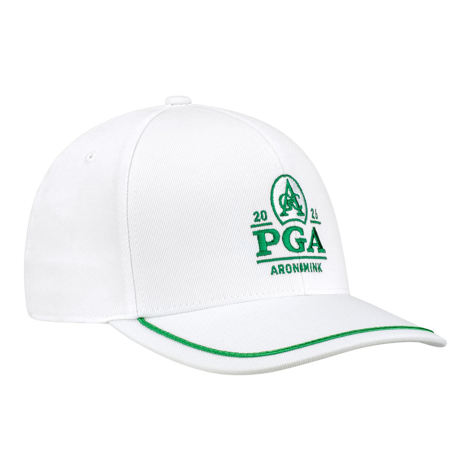 G/Fore 2026 PGA Championship Stretch Twill Snapback in White and Green - Angled Front Left View