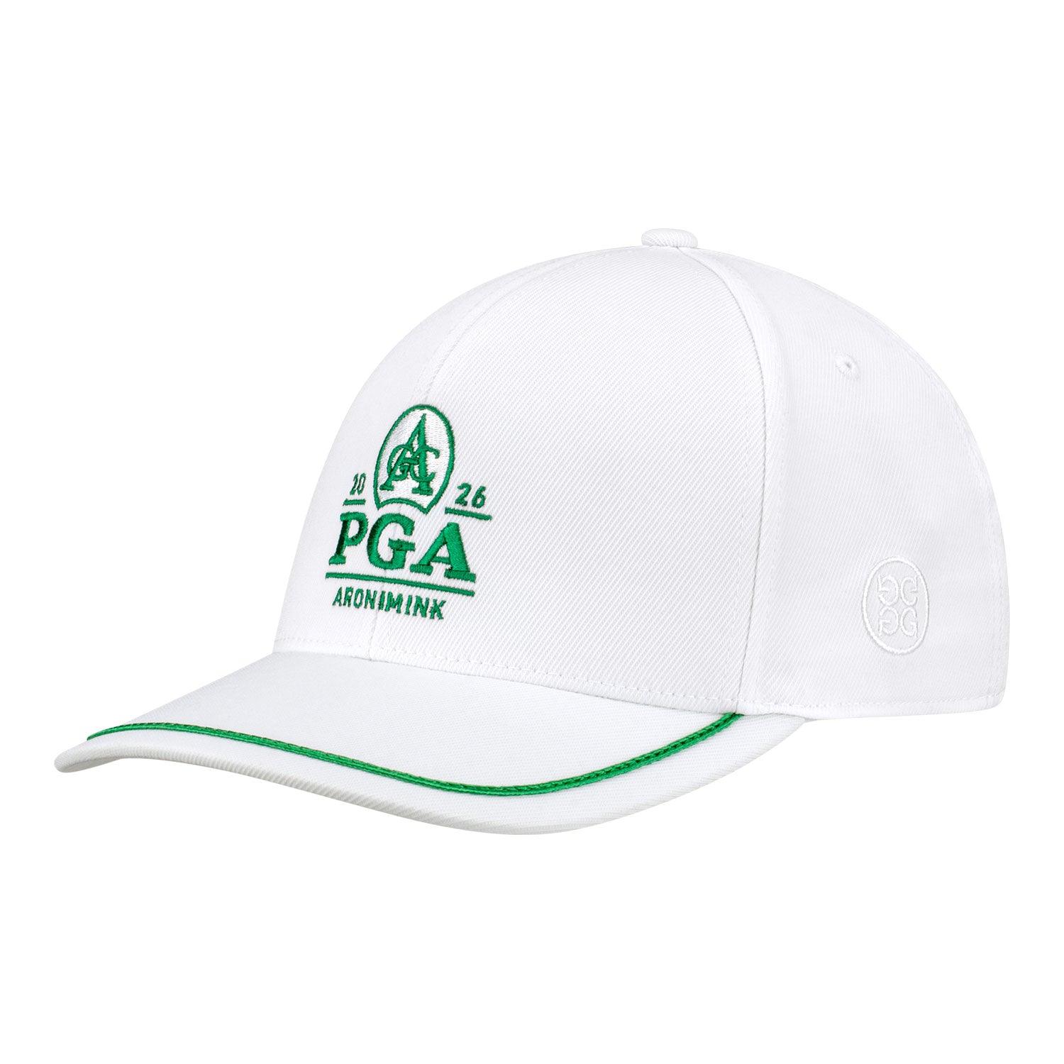 G/Fore 2026 PGA Championship Stretch Twill Snapback in White and Green - Angled Front Left View
