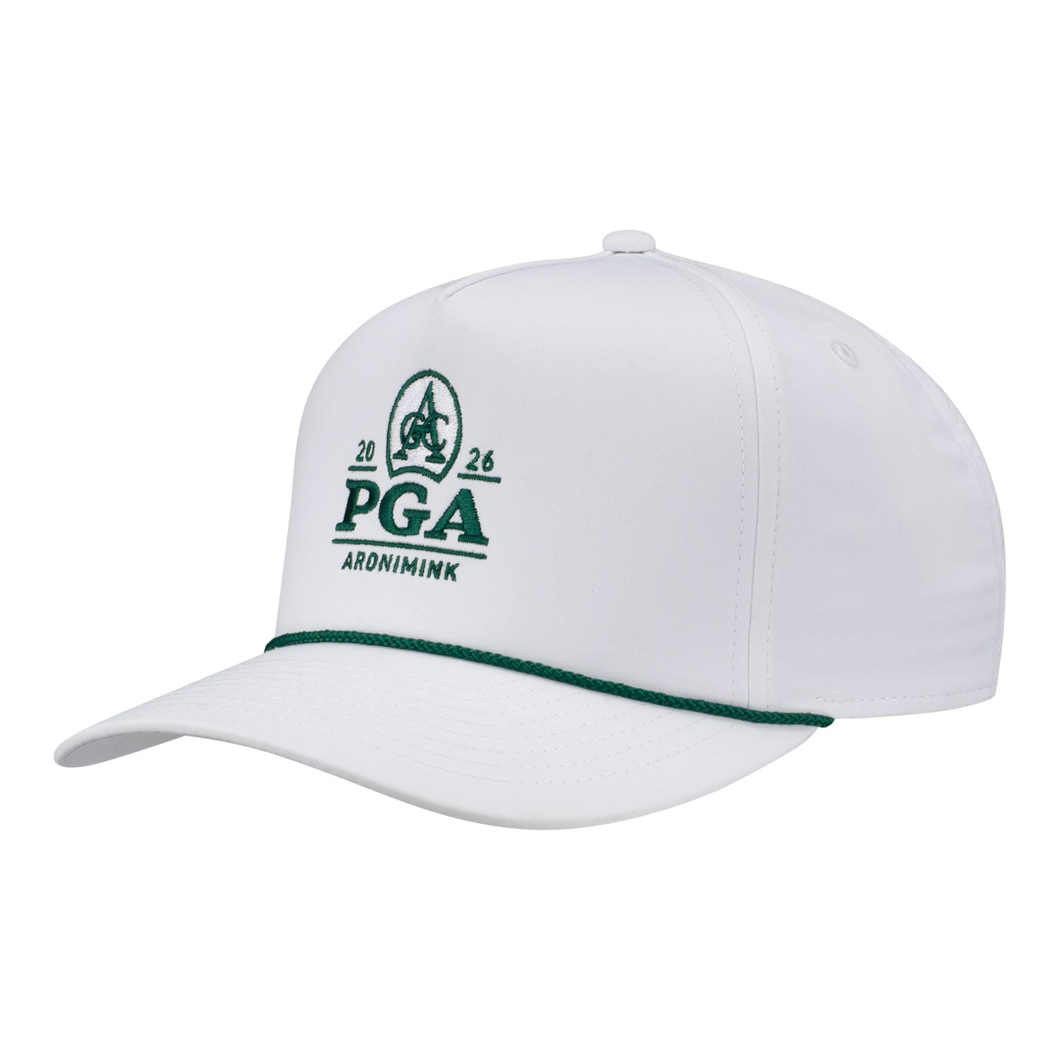 Imperial 2026 PGA Championship Wrightson Rope Hat in White and Dark Green - Angled Front Left View