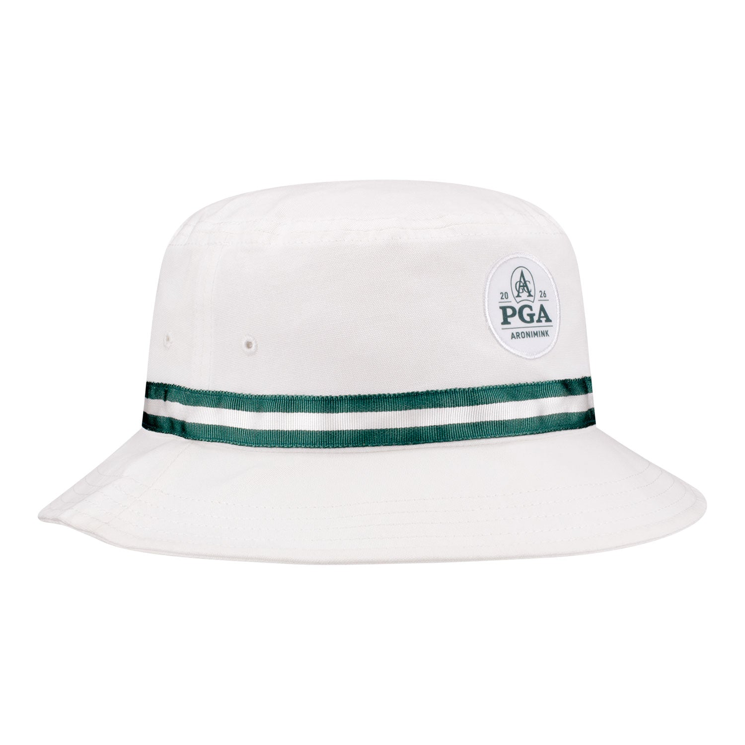 Imperial 2026 PGA Championship Oxford Bucket Hat in White and Dark Green - Angled Front Left View