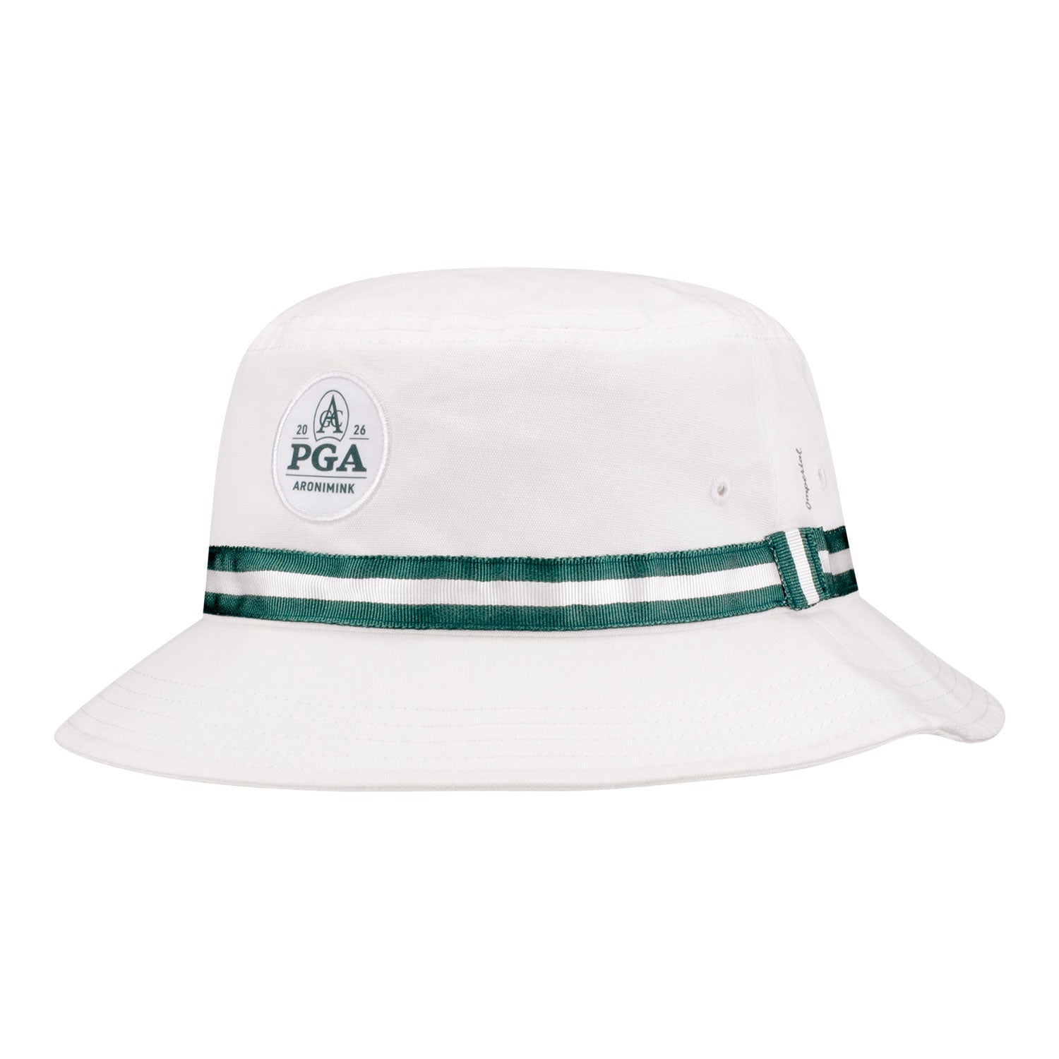 Imperial 2026 PGA Championship Oxford Bucket Hat in White and Dark Green - Angled Front Left View