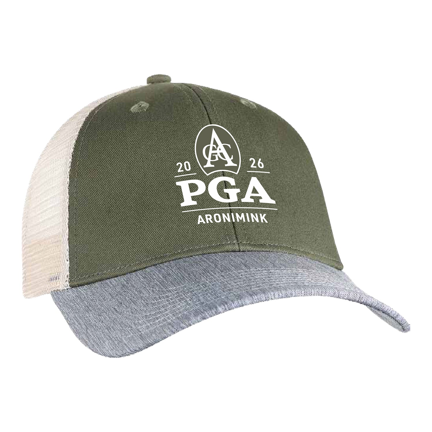 Ahead 2026 PGA Championship Classic Fit Mesh Back Brant Hat in Green, Grey, and Tan - Front View