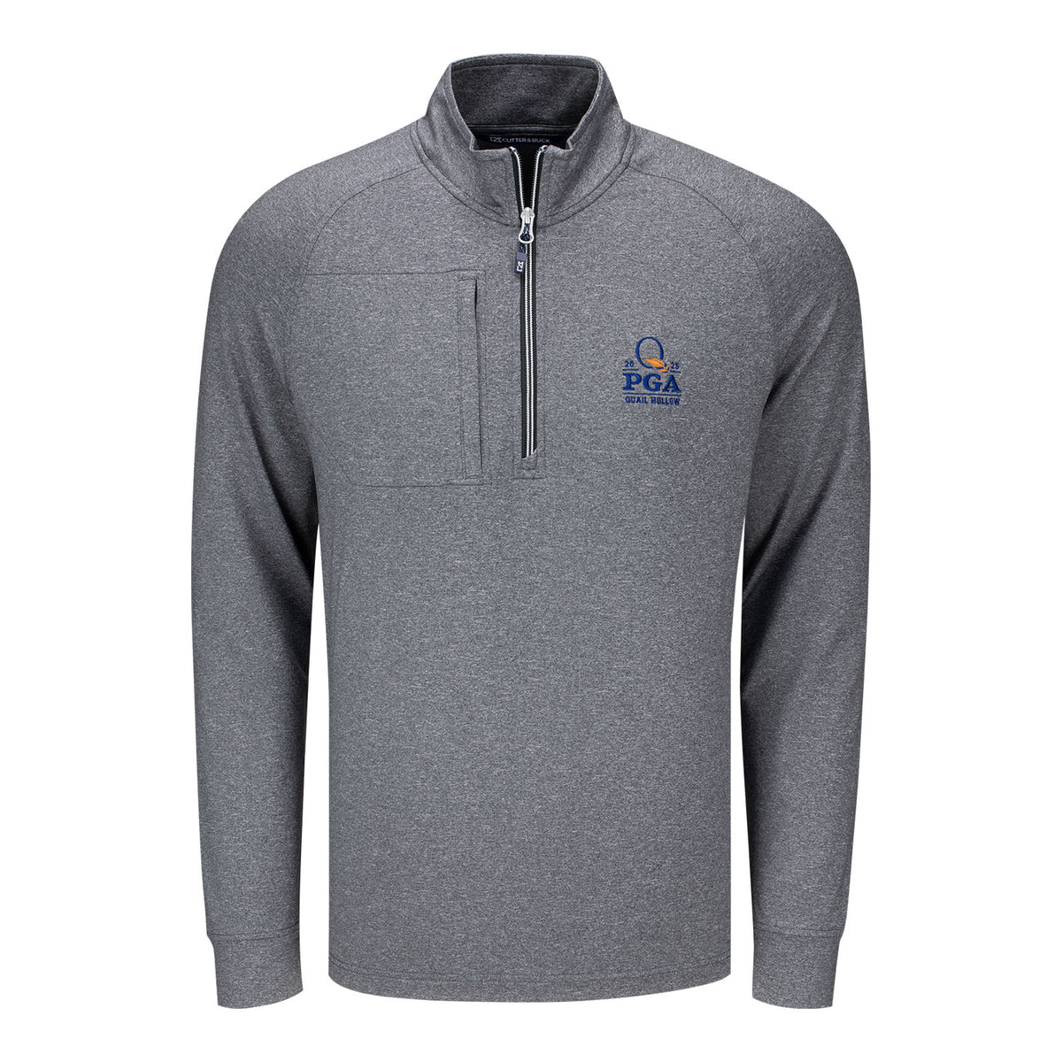 Cutter &amp; Buck 2025 PGA Championship Adapt Heather Quarter Zip in Black Heather - Front View