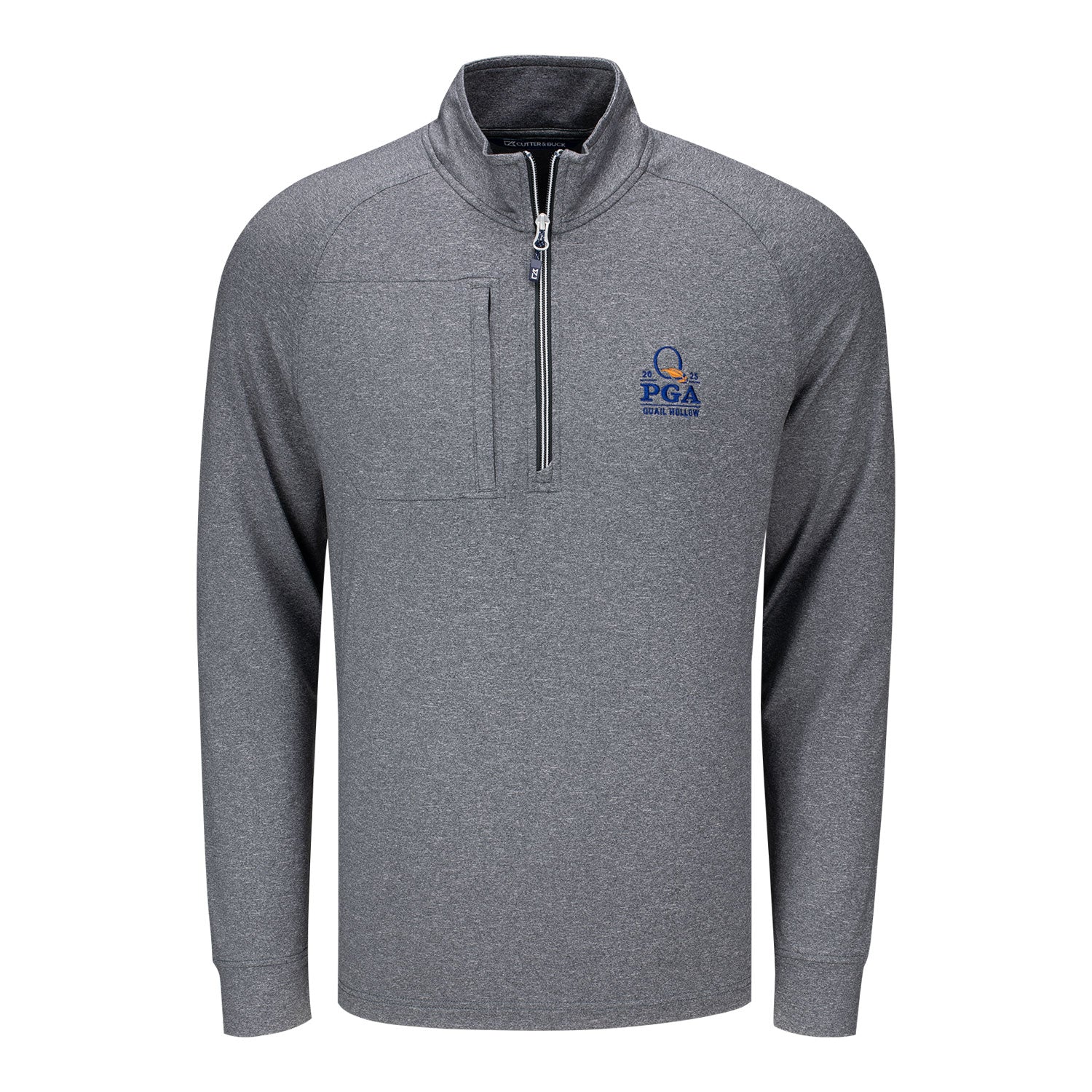 Cutter & Buck 2025 PGA Championship Adapt Heather Quarter Zip in Black Heather - Front View