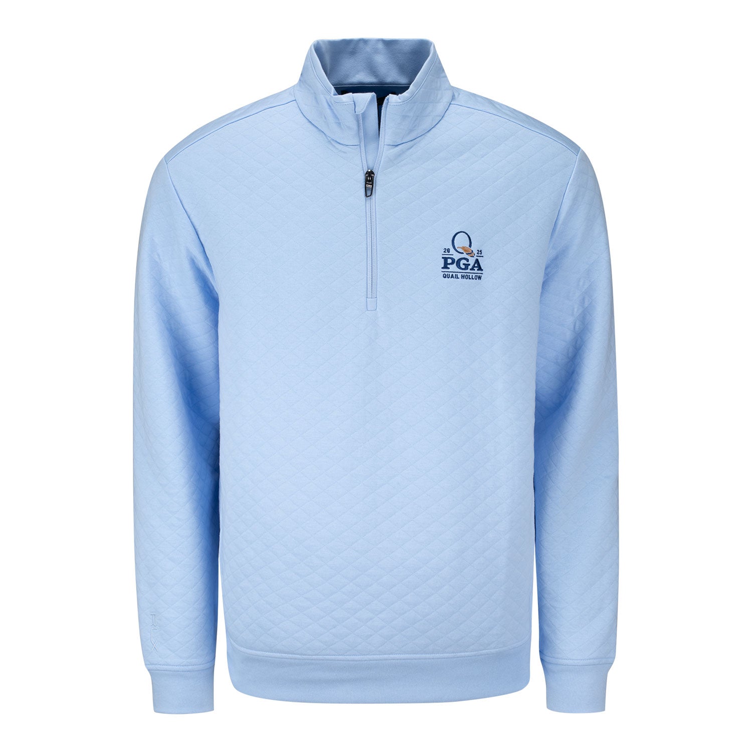 Ralph Lauren 2025 PGA Championship Quilted Double Knit Quarter Zip in Office Blue - Front View