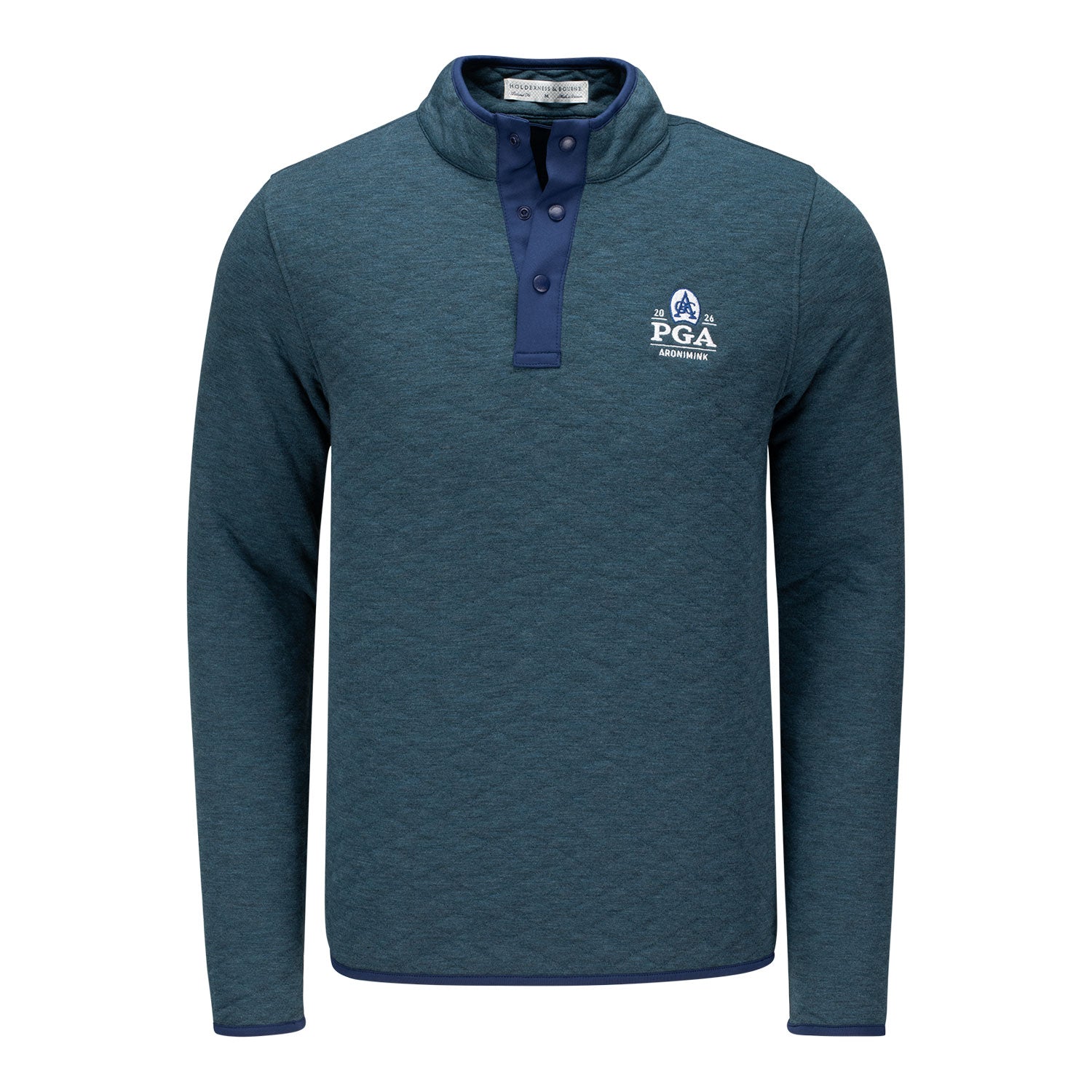 Holderness & Bourne 2026 PGA Championship Sullivan Quilted Quarter Snap in Heathered Deep Teal and Navy - Front View