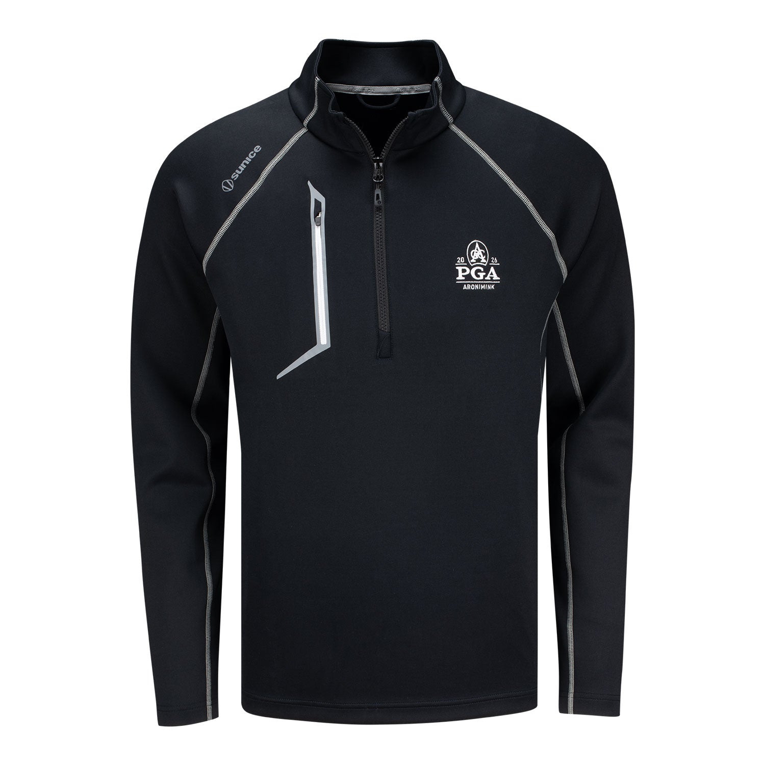 Sunice 2026 PGA Championship Element Shield Performance Quarter Zip Pullover in Black - Front View