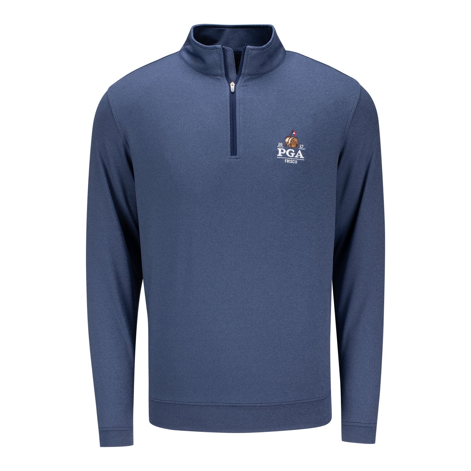 Peter Millar 2027 PGA Championship Perth Mélange Performance Quarter Zip in Navy - Front View
