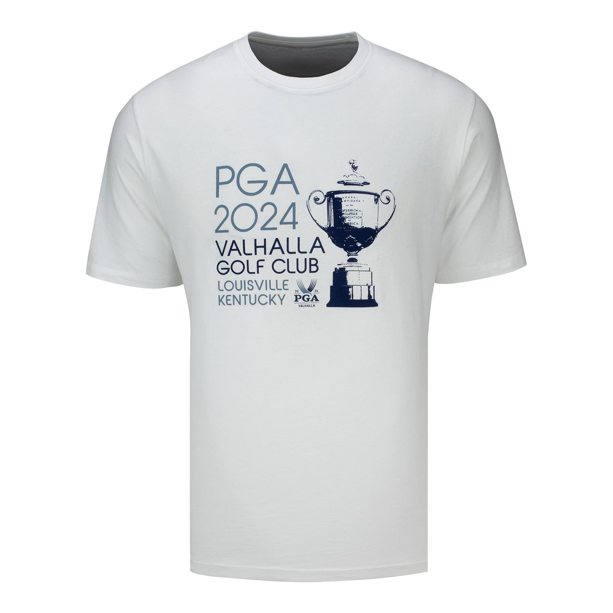 Ahead Men&#39;s 2024 PGA Championship T-Shirt featuring the Wanamaker Trophy in White