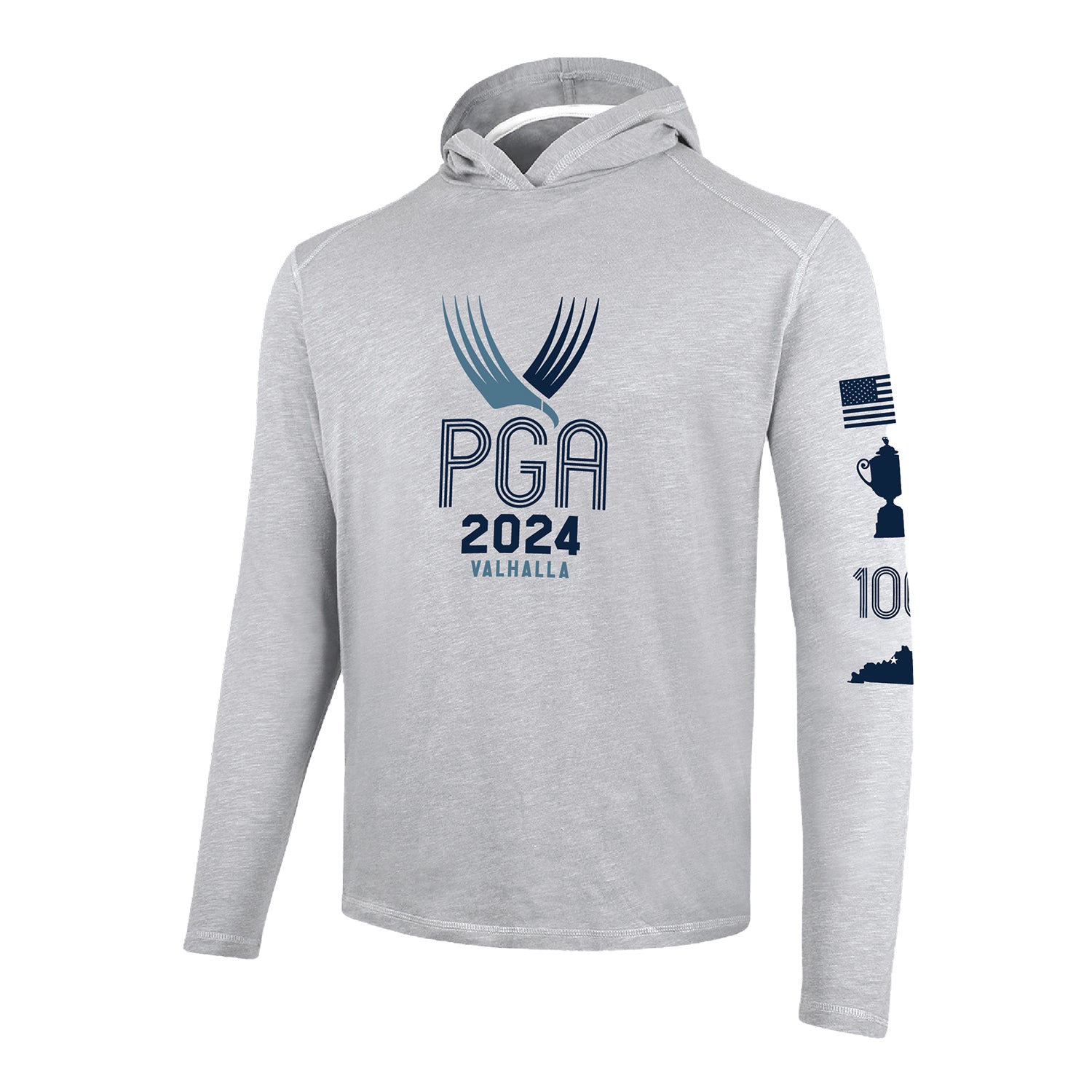 Ahead 2024 PGA Championship Hooded Long Sleeve T-Shirt in Light Heather Grey - Front View