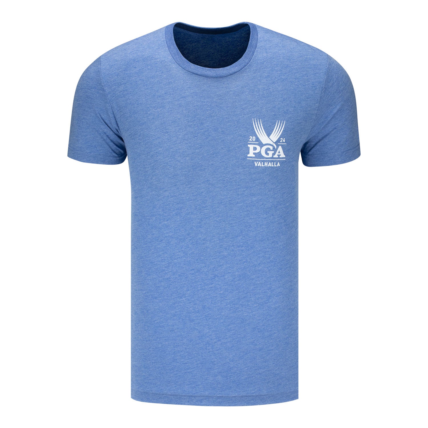 Ahead 2024 PGA Championship Valhalla Travel Poster Triblend T-Shirt in Heather Blue - Back View