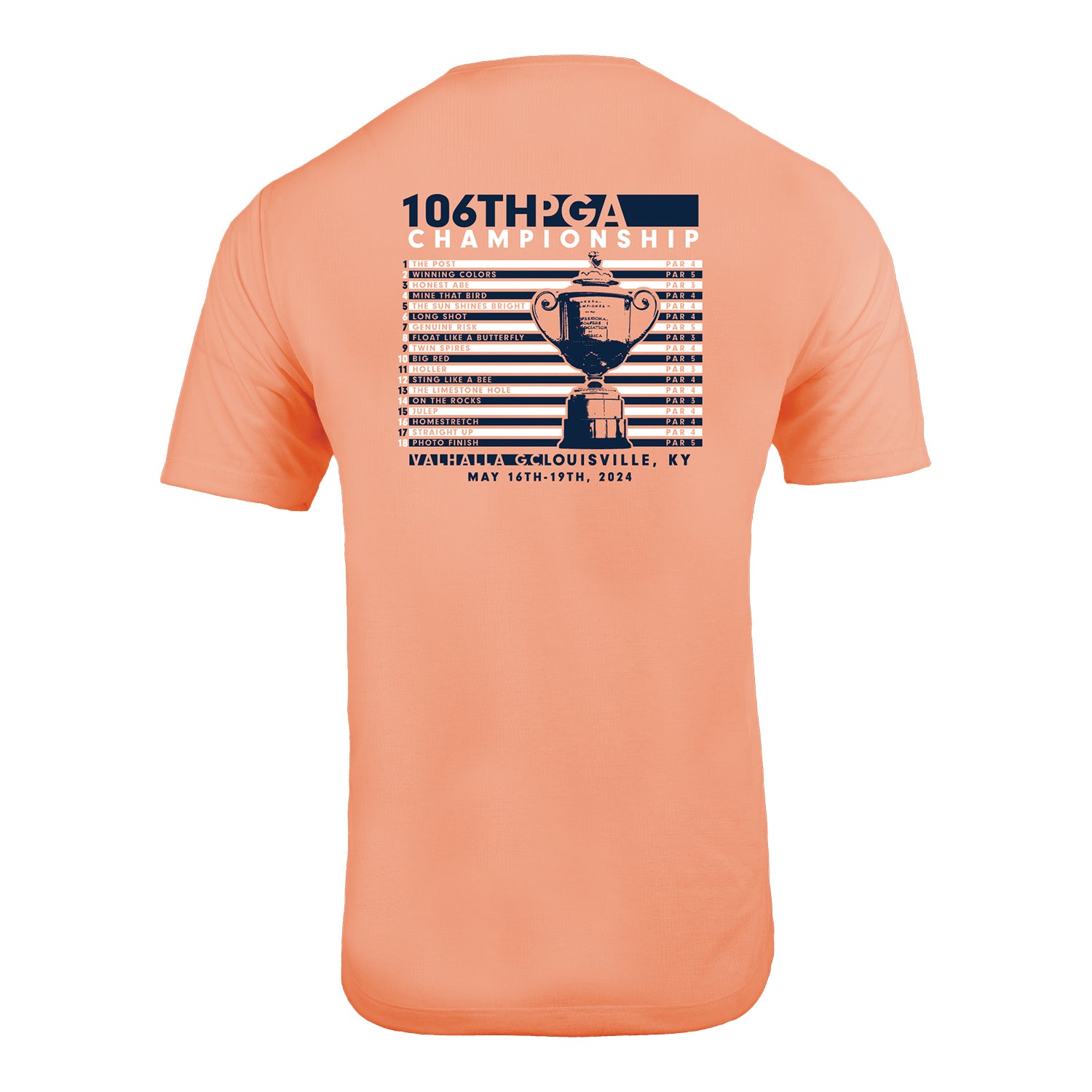 Ahead 2024 PGA Championship Name of Holes T-Shirt in Terracotta - Front View
