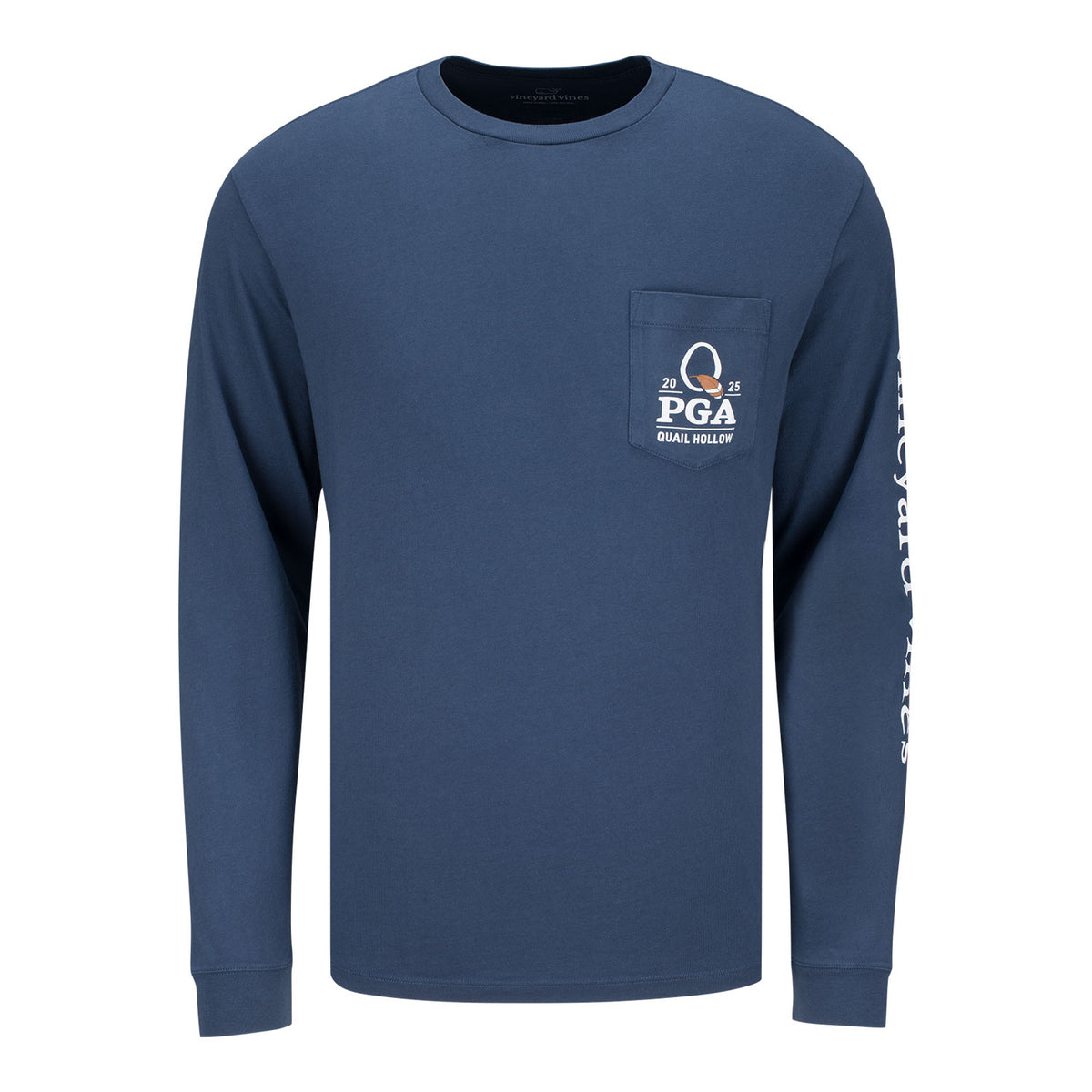 Vineyard Vines 2025 PGA Championship Quail Hollow Clubhouse Long Sleeve Shirt in Navy - Front View