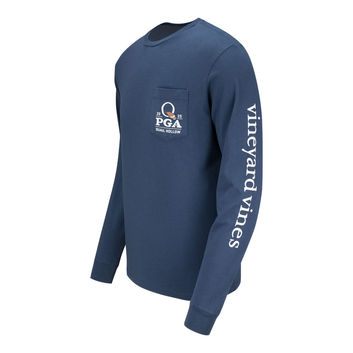 Vineyard Vines 2025 PGA Championship Quail Hollow Clubhouse Long Sleeve Shirt in Navy - Left Side View