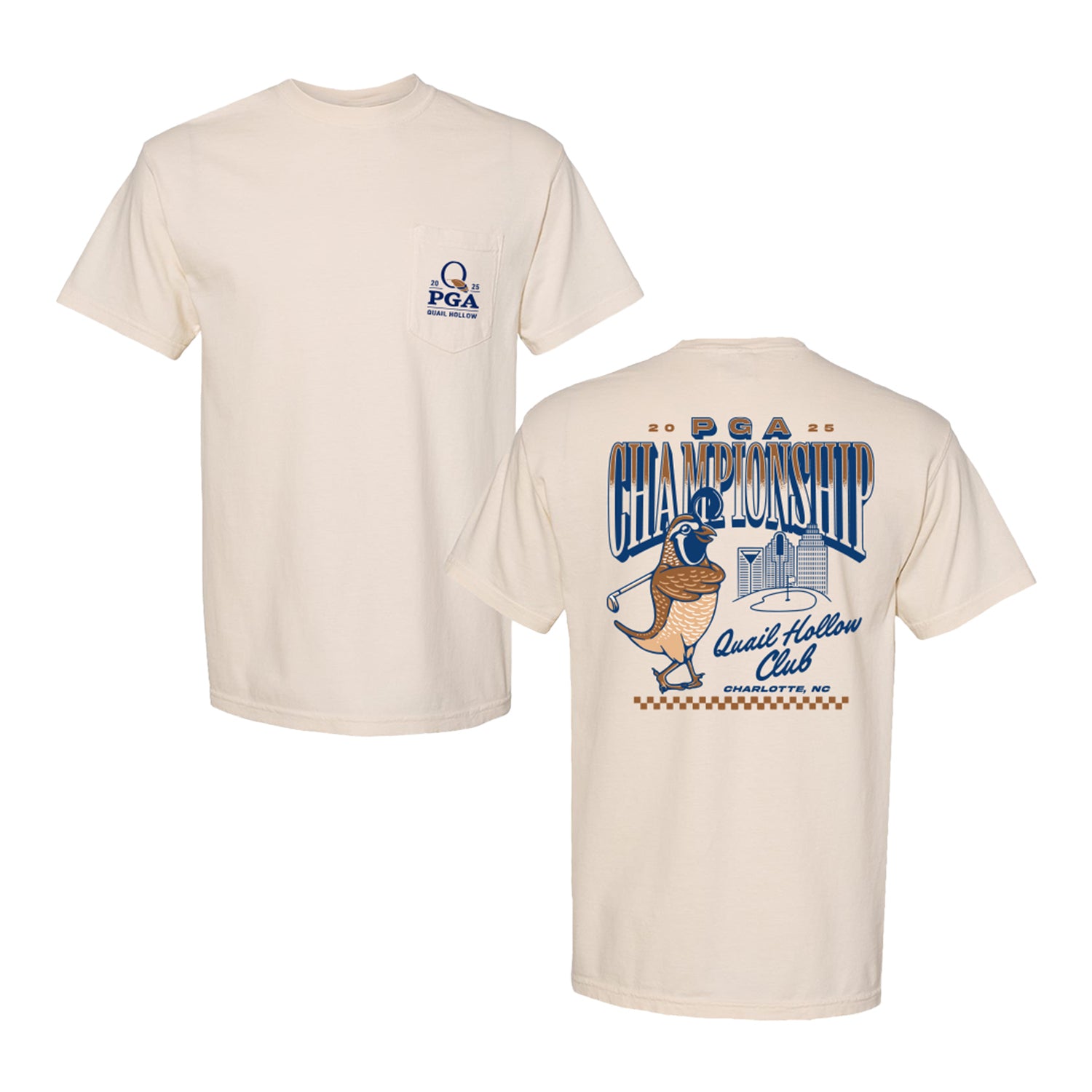 Barstool 2025 PGA Championship Quail Charlotte Clubhouse T-Shirt in Ivory - Front and Back View