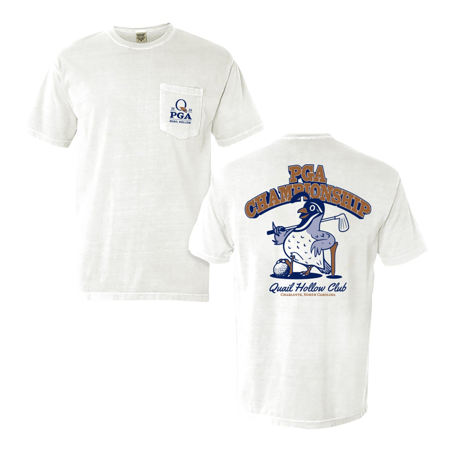 Barstool 2025 PGA Championship Quail Golfer T-Shirt in White - Front and Back View